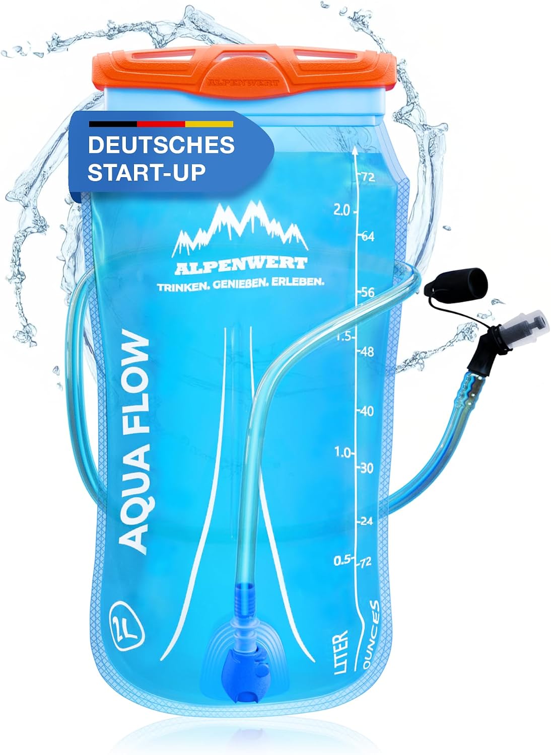 Alpenwert® Водяной мешок с трубочкой для питья [2 литра, без БФА], сверхлегкая система для активного отдыха на природе