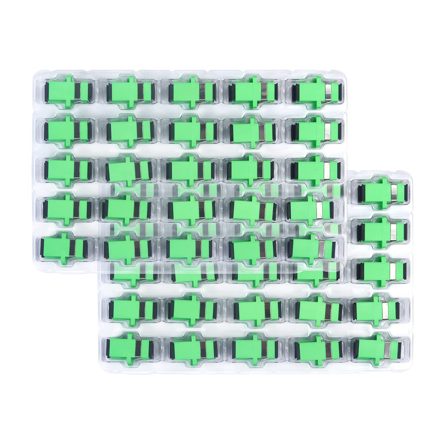 Lot de 100 coupleurs de fibre optique SC monomode vert SC femelle vers SC femelle APC Simplex Coupleur optique à fibre monomode adaptateur réseau Internet avec panneau de montage