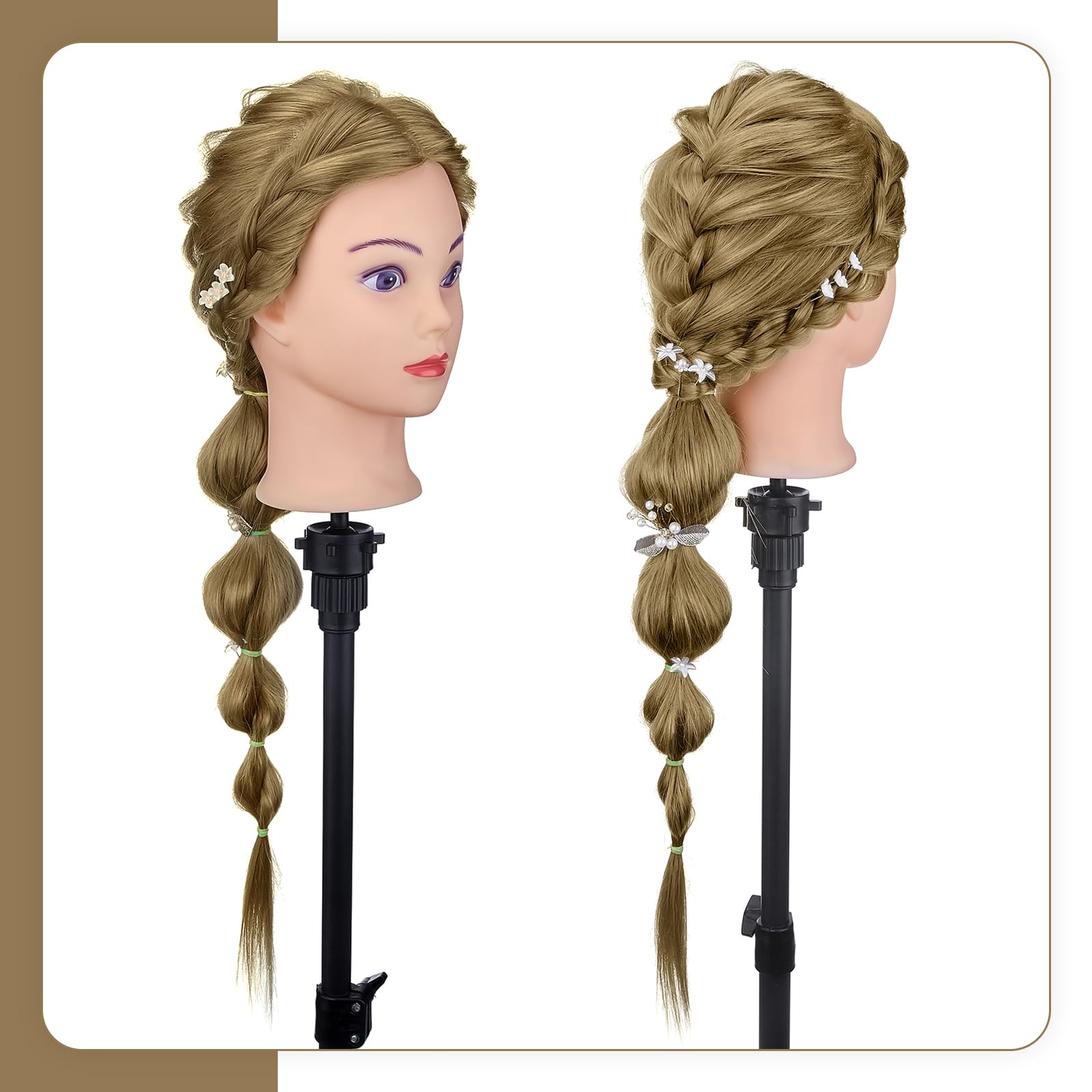 Neverland 71cm Frisierkopf für friseure 60% Echthaar mit Übungskopf Ständer | Trainingsköpfe zum Frisieren für Friseurausbildung Professionelle Friseure Einsteiger mit Tischklemme und DIY-Haare-Set