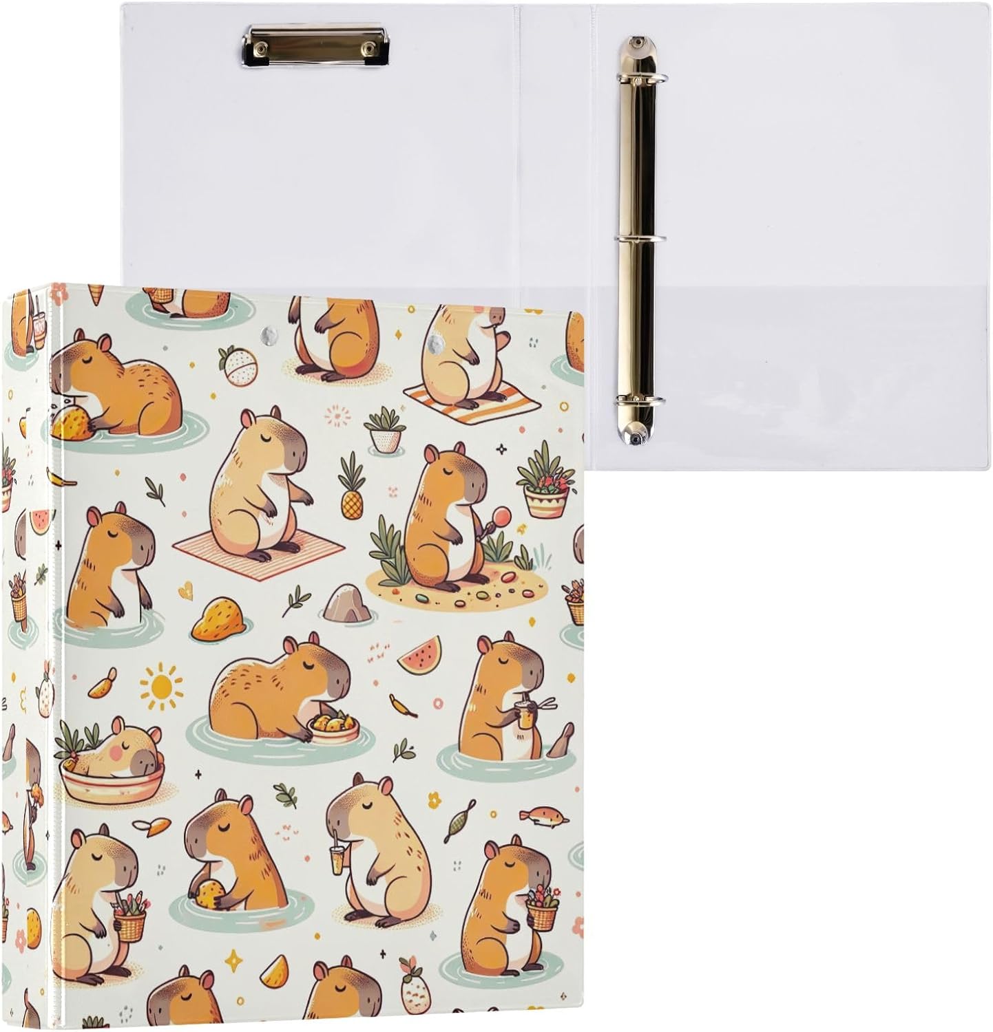 Funny Capybaras 3ring Binder, 1 1/2 Inch Binders 3 Ring with Pockets for A4 Sheet Size