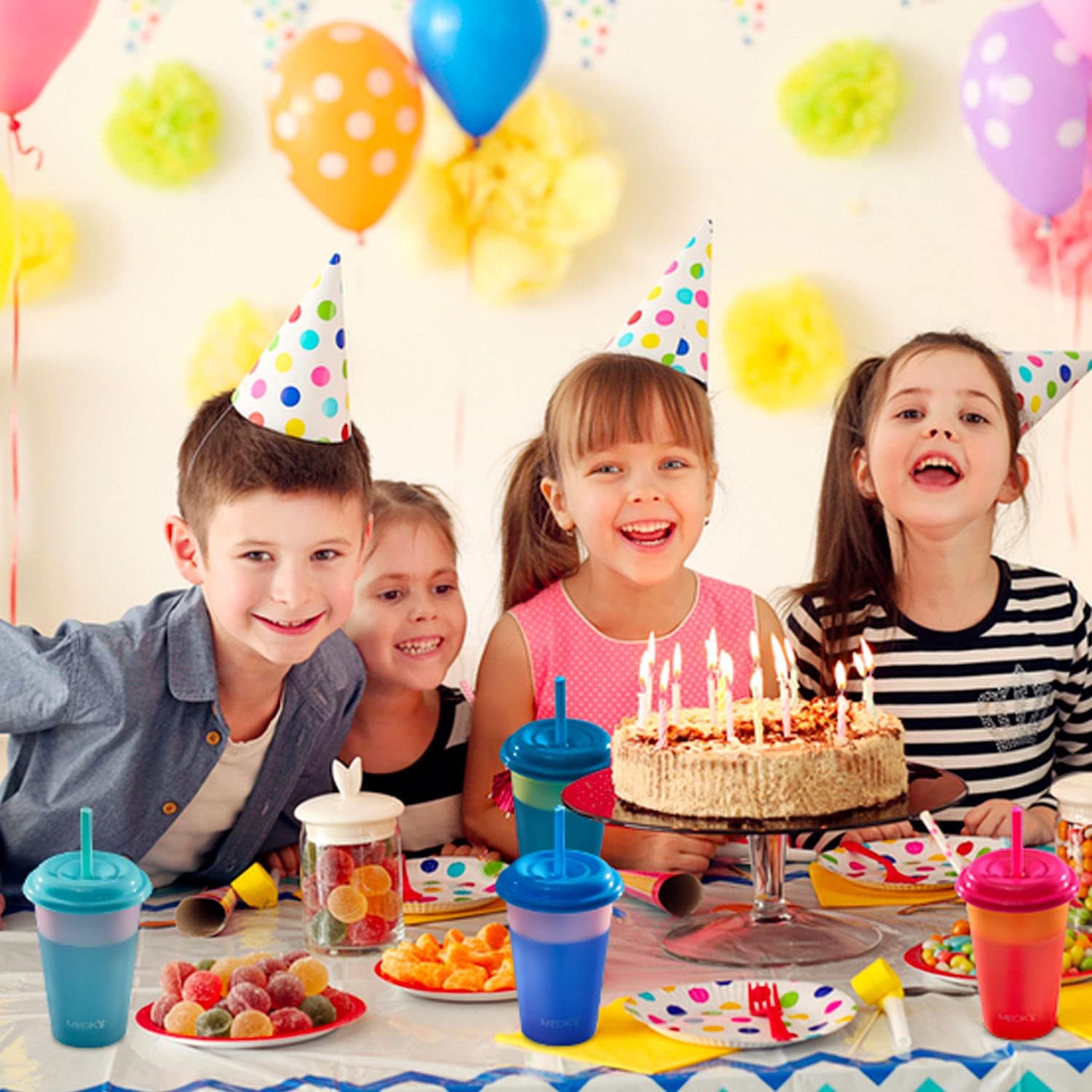 Meoky Color Changing Cups with Lids and Straws for Kids 6Pack 12oz Plastic Reusable Cold Drink Tumblers Summer Party Cups - Image 5