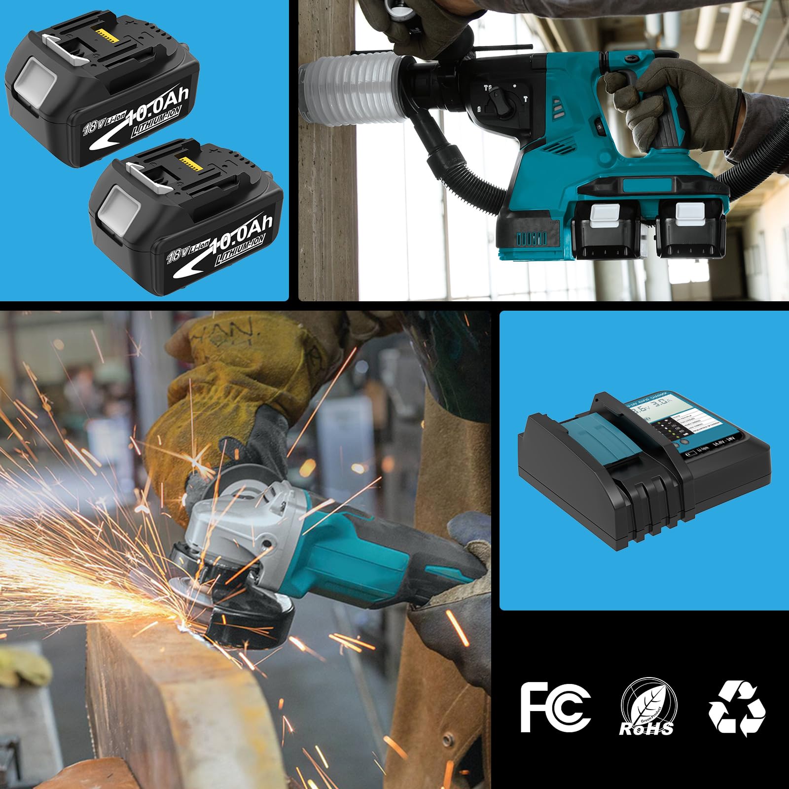 2X Rechange pour Makita Batterie 18V 10000 mAh BL1860B+Chargeur DC18RCT