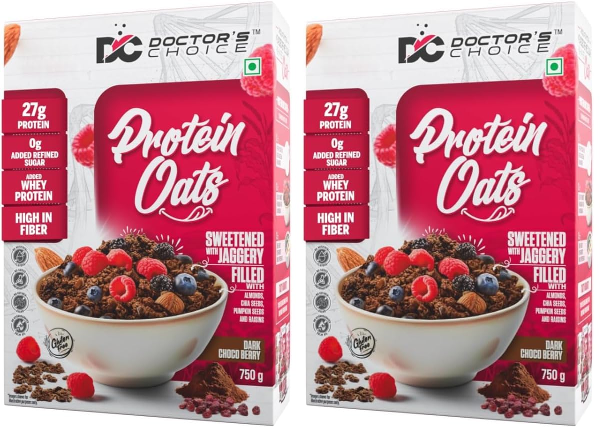 Doctors Choice High Protein Oats 750g | 27g Protein Oatmeal | Dark Choco Berry Flavor | No Added Sugar | Gluten Free | High Fiber Healthy Breakfast Oats (Pack of 2)-image-15