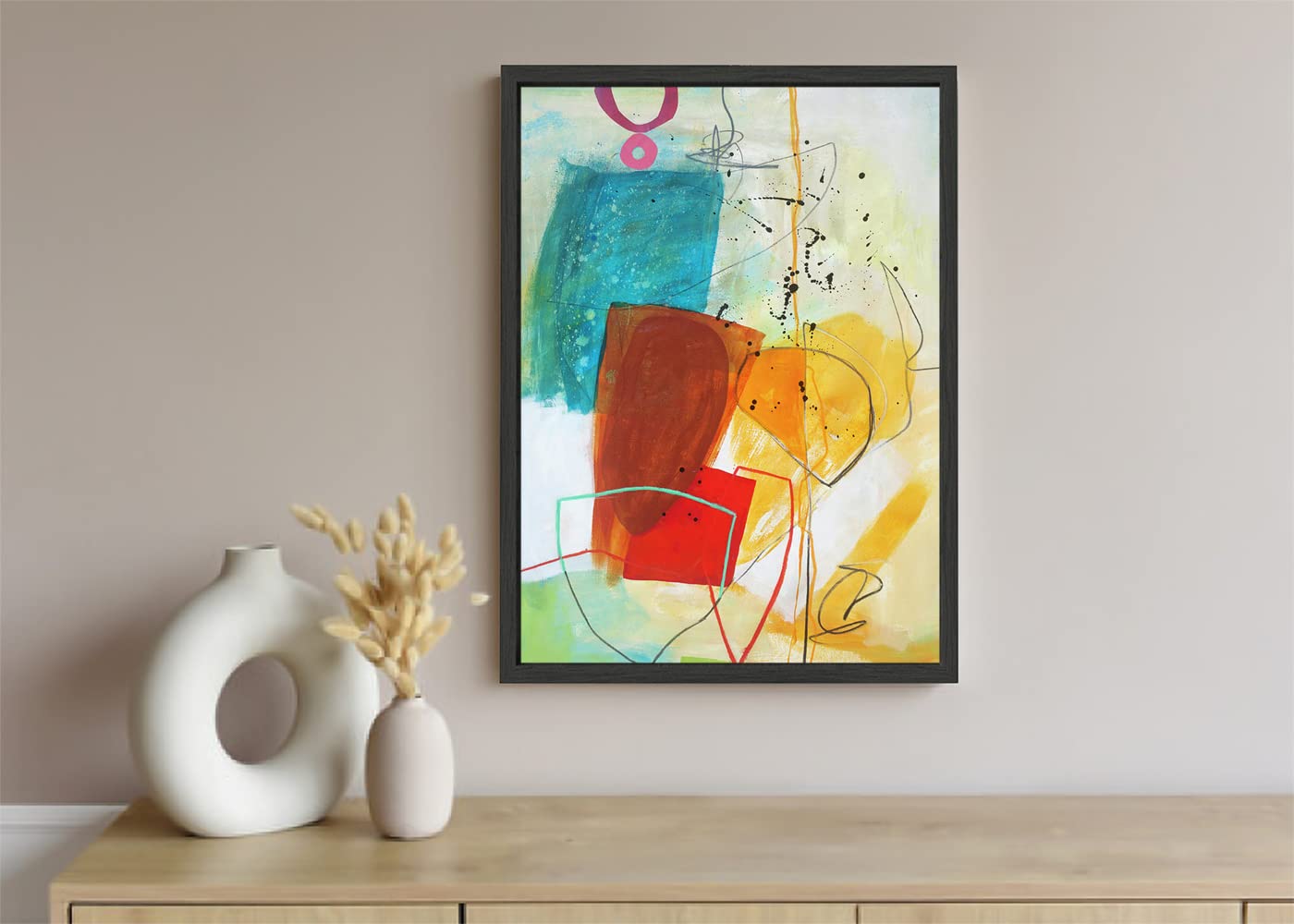 VERRE ART Printed Framed Canvas Painting for Home Decor Office Wall Studio Wall Living Room Decoration (10x14inch Black Floater) - Random Act#5