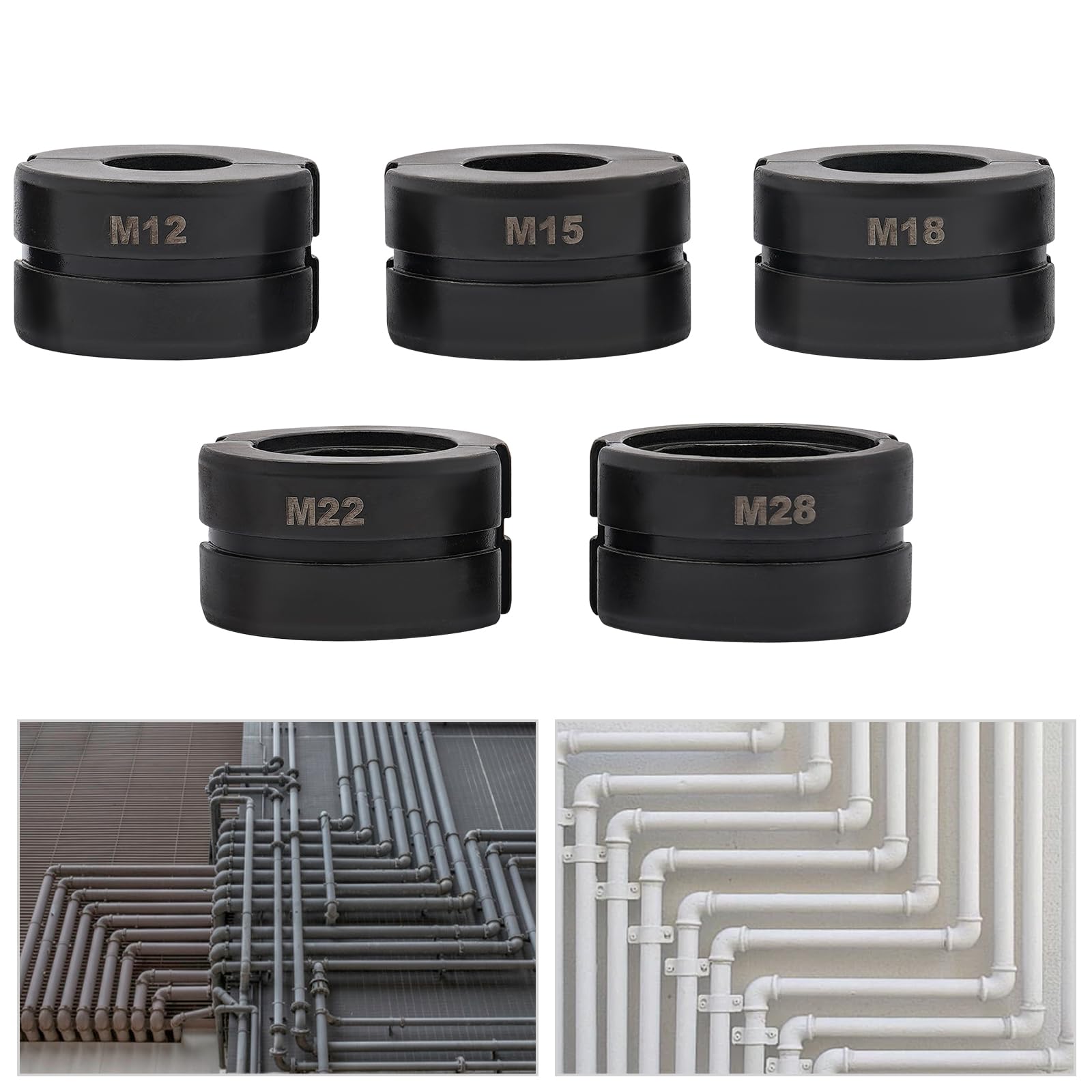 Th - Pinzas de presión para tubos (5 piezas, Cr40, 12 mm, 15 mm, 18 mm, 22 mm, 28 mm, para tubos de cobre, ligeros, compactos)