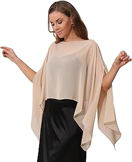 Women's Chiffon Capelet Shawls and Wraps for Evening Dress Soft Shawl Top Cape Cover Up Blouse for Wedding/Beach