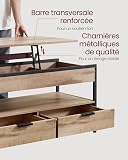 VASAGLE Table Basse, Table de Salon avec Plateau Relevable, Tiroirs de Rangement, avec Rangement Ouvert et Compartiment Caché, Marron Camel et Noir d'encre LCT209K02 - 6