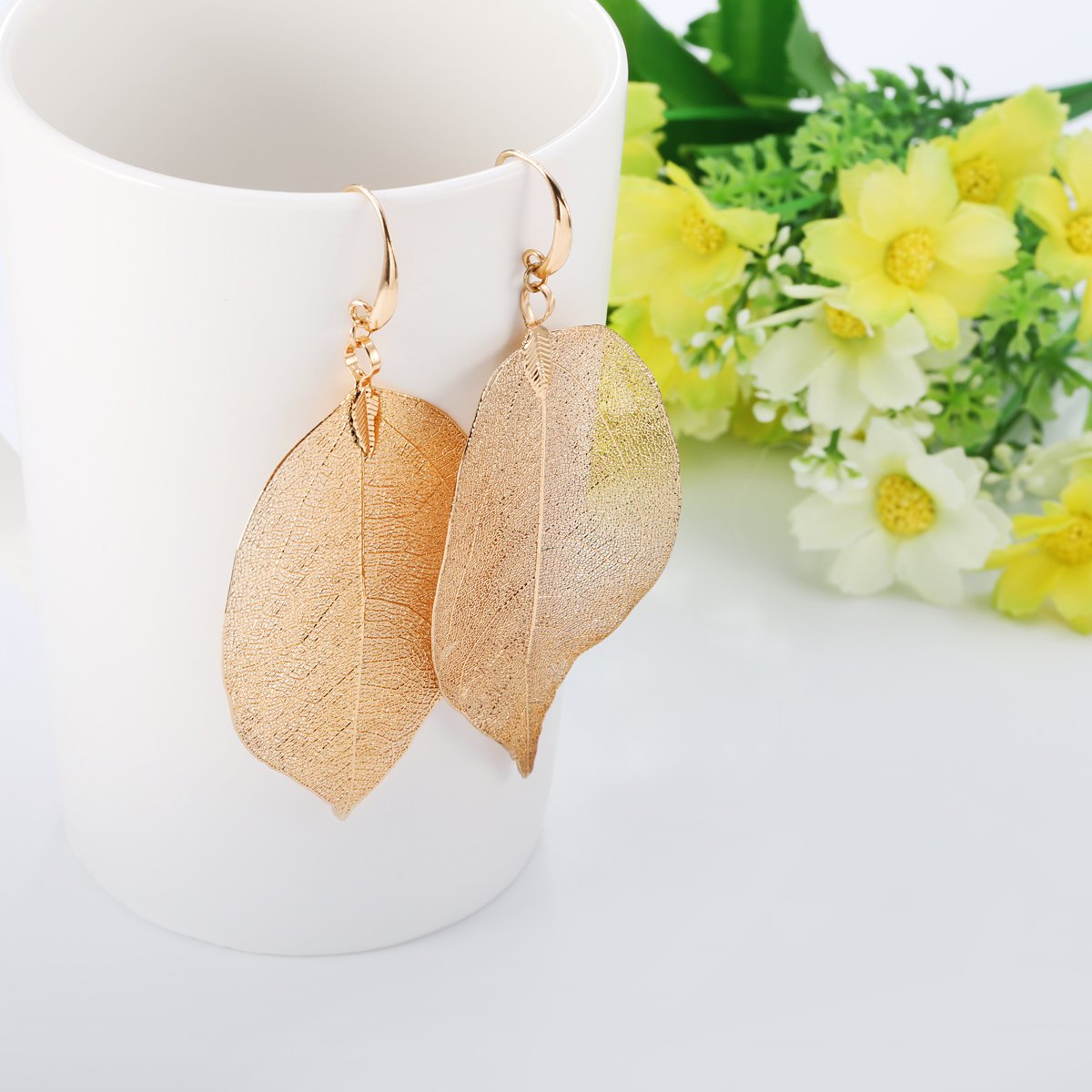 Orecchino penzolare da donna, orecchino naturale a goccia di foglie per ragazze Orecchino anti-allergia Orecchini in oro o argento dell'acciaio inossidabile