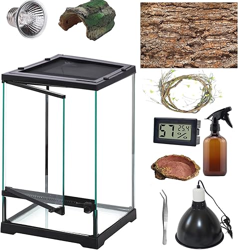 SARUFO Tanque de terrarios de reptiles (10 piezas) para puerta de apertura frontal de 8 x 8 x 12 pulgadas, kit de iniciación de tanque de anfibios,