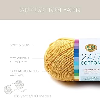 Lion Brand Yarn Lightweight 24/7 Cotton Yarn for Knitting, Crocheting, and Crafts, Amber, 3 Pack