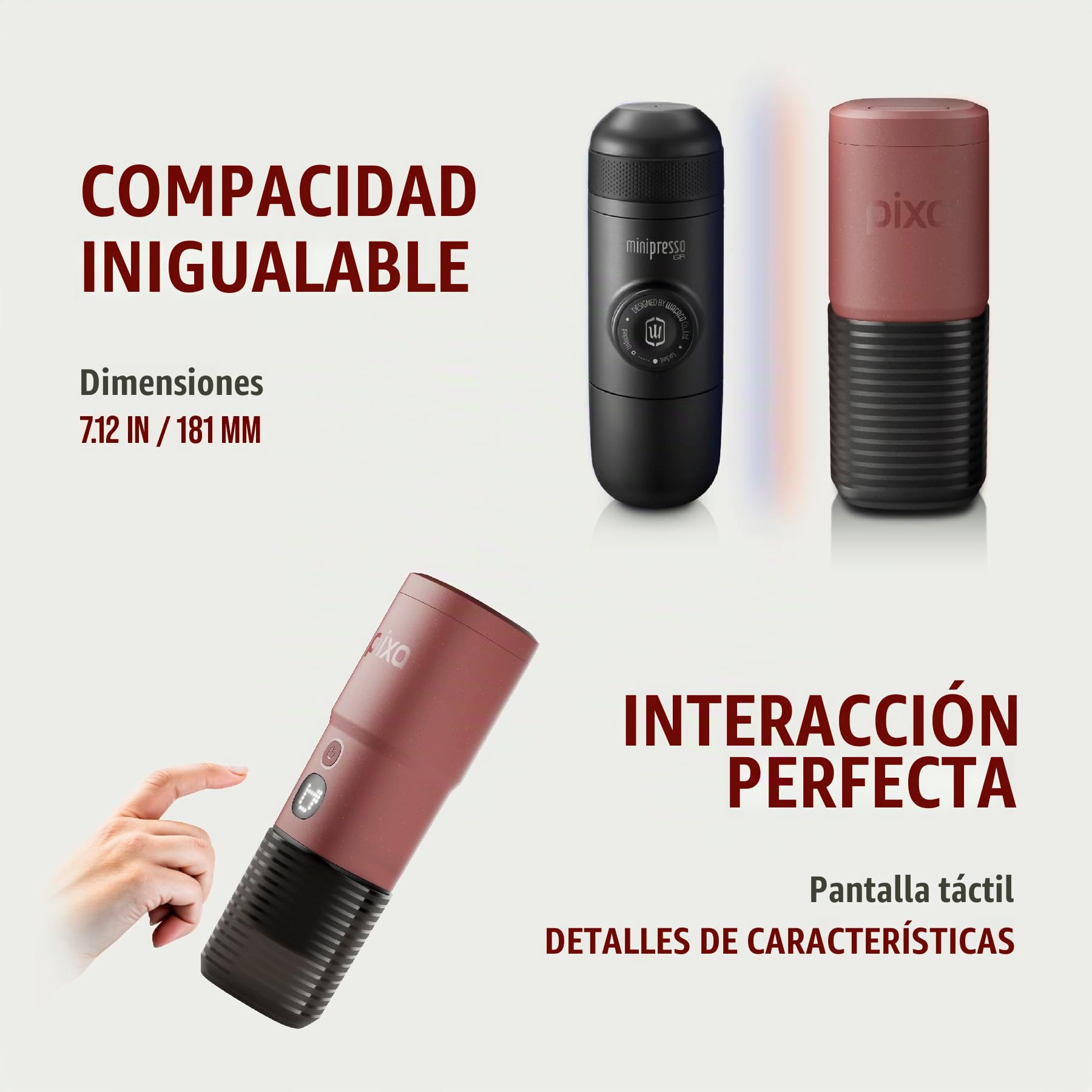 WACACO Cafetera eléctrica y portátil, con 4 tipos de café y calentamiento rápido, batería de 3 x 3000 mAh, cafetera espresso portátil de 20 bar para café molido y cápsula NS (rojo tuscan)