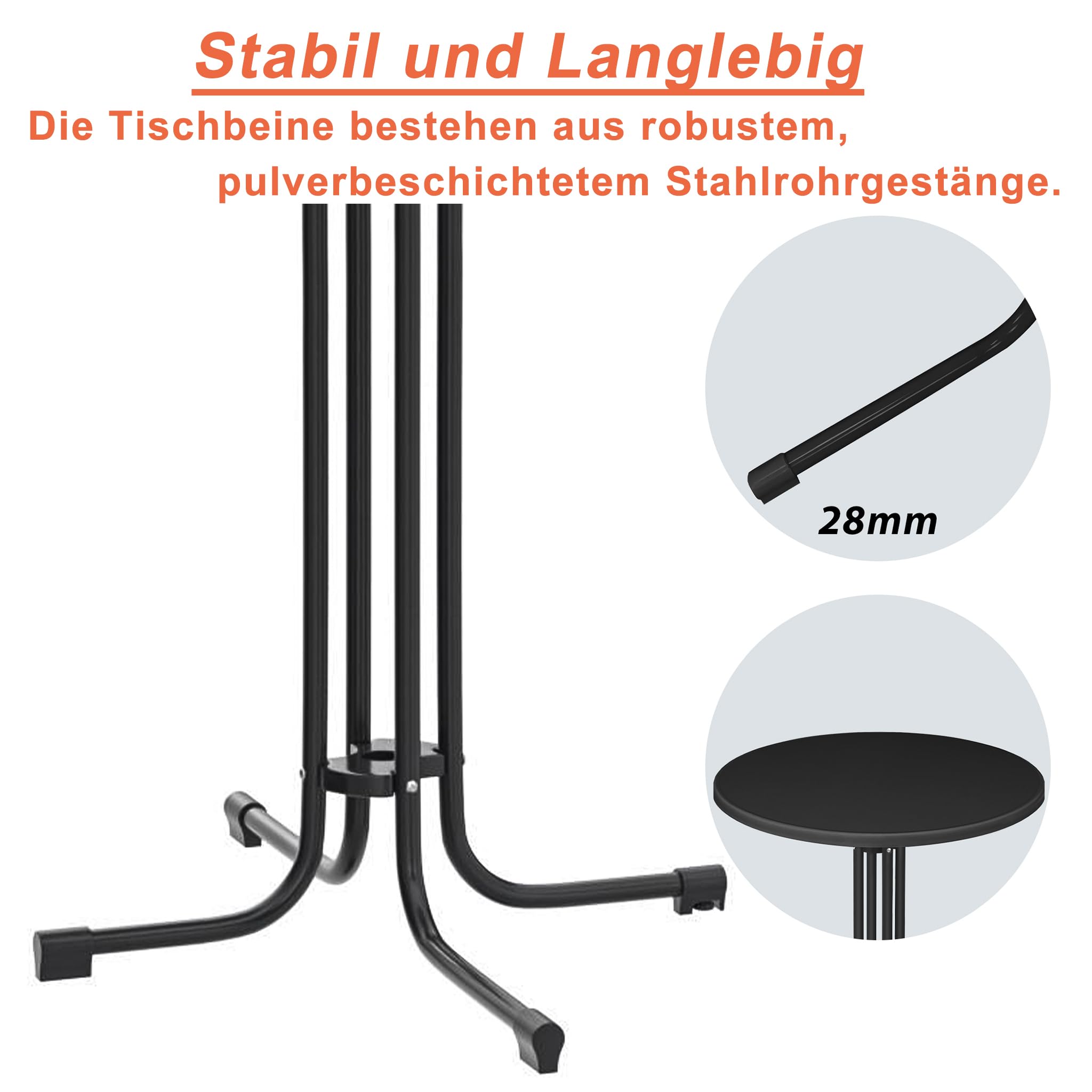 XMTECH Table haute pliable - Diamètre : 80 cm - Table de bistrot ronde - 110 cm de haut - Résistante aux intempéries - Pied réglable en hauteur - Table de jardin, de fête, pour l'intérieur et