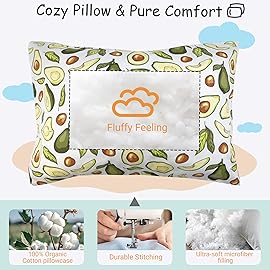 ZPECC Toddler Pillow with Pillowcase - 13x18 Organic Cotton Small Kids Pillow, Soft Breathable Bed Pillows for Sleeping Travel School Nap(Intended for Age 2 and up) Avocado