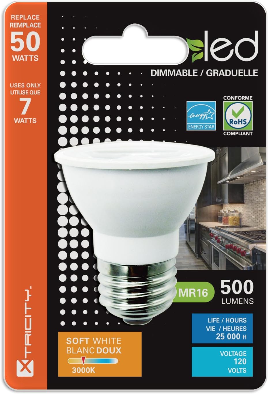 Xtricity LED PAR16 Dimmable Spot Light Bulb, 7W (50W Equivalent), 500 Lumens, 3000k Soft White, 120V, Energy Star Certified, UL Listed (6 Pack)