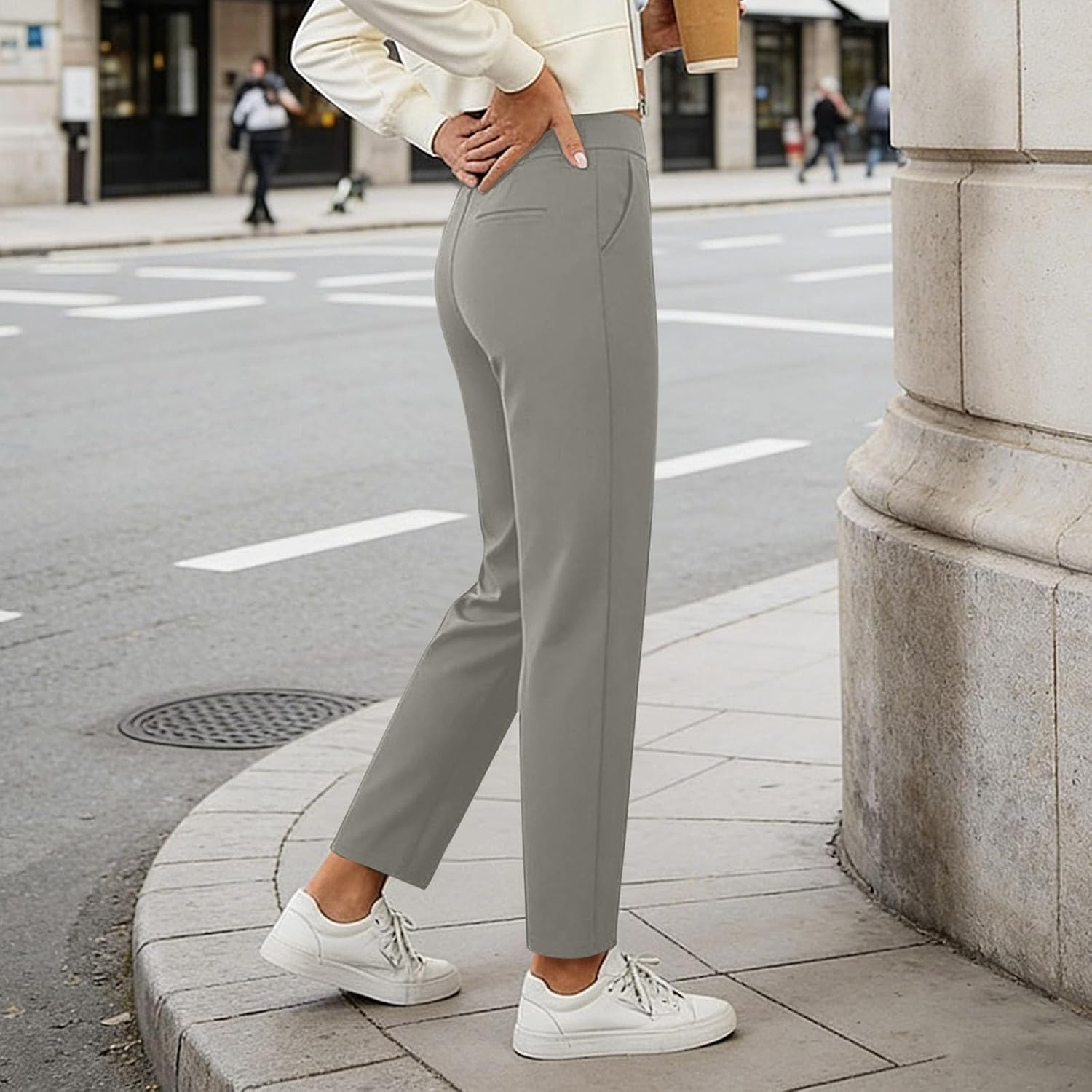 Womens High Waist Casual Pants Straight Leg Dress Pants Beach Vacation Comfy Lounge Trousers with Pockets