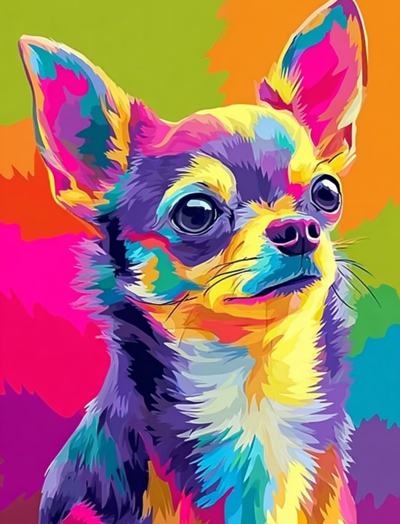 WANGWANGMIAO Paint by Number for Adults,Colorful Chihuahua Adult Painting by Numbers Canvas Kits, DIY Acrylic Oil Paints for Home Wall Decor Gift 16x20inch，with Frame