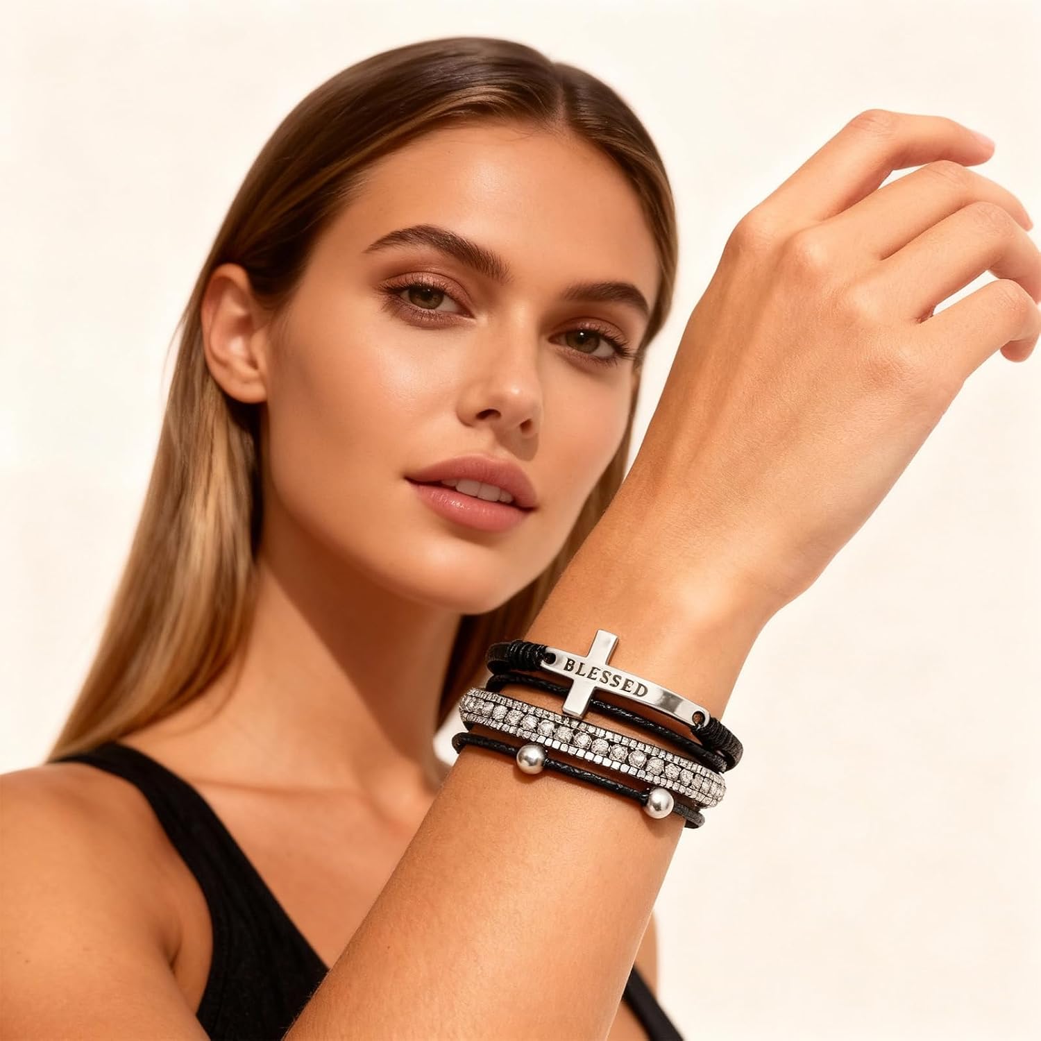 72ore Prayer Bracelet for Women Boho Cross Bracelet Leather Wrap Bracelets Religious Christian Gifts for Men Country Concert Jewelry