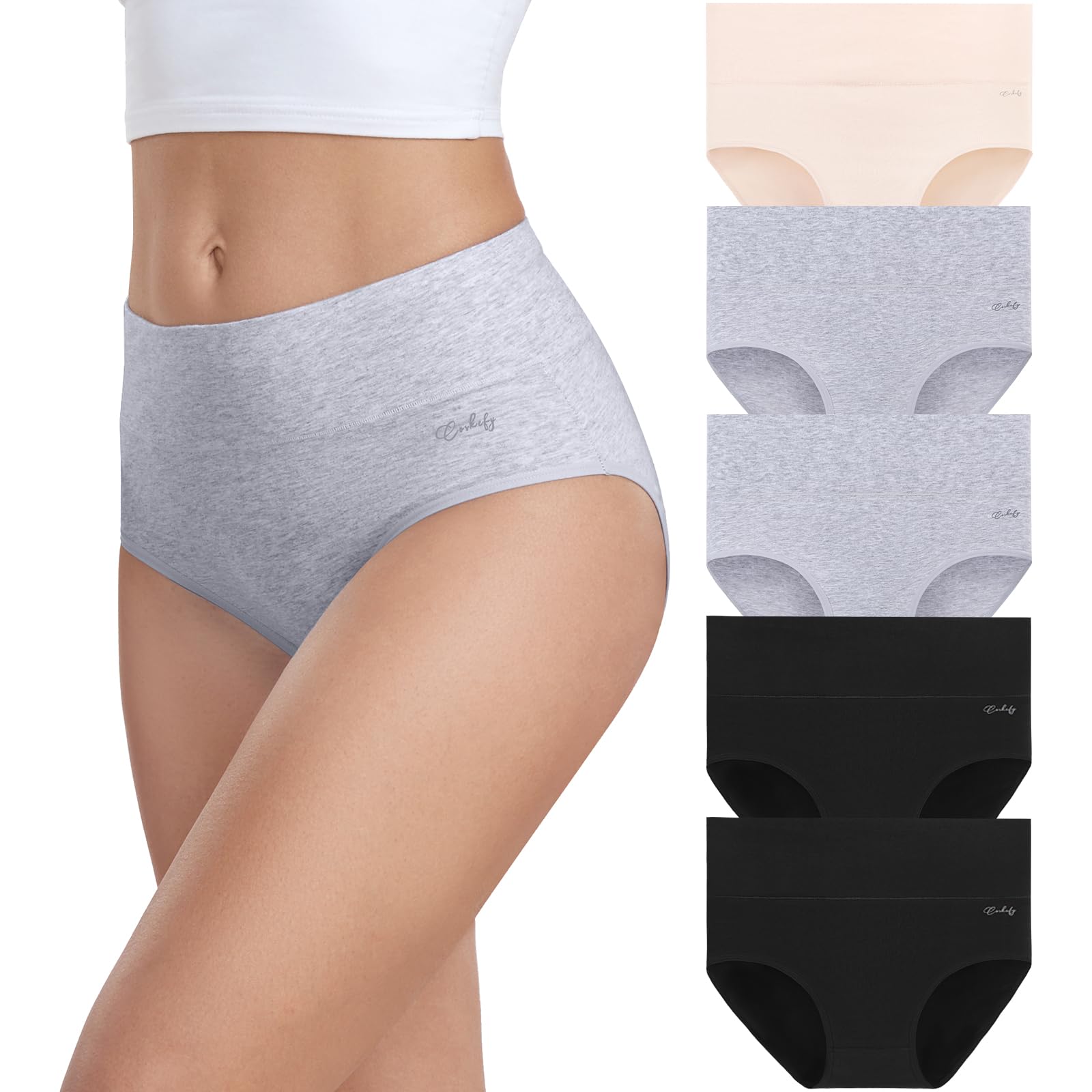 coskefy Underwear Women, High Waisted Cotton Knickers Ladies Full Briefs Soft Panties Slight Tummy Control Pants 5 Pack — view 7