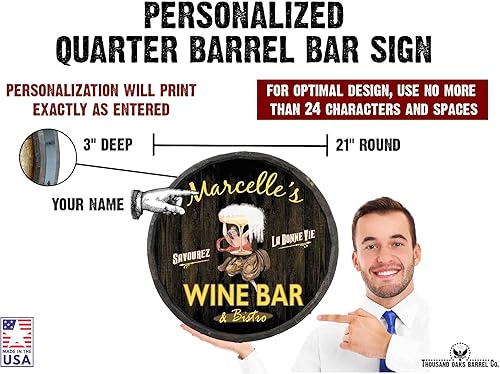 Vista 84 de THOUSAND OAKS BARREL CO. Personaliza el letrero de un cuarto de barril con cócteles de gato negro, barril de vino hecho de madera de roble de alta