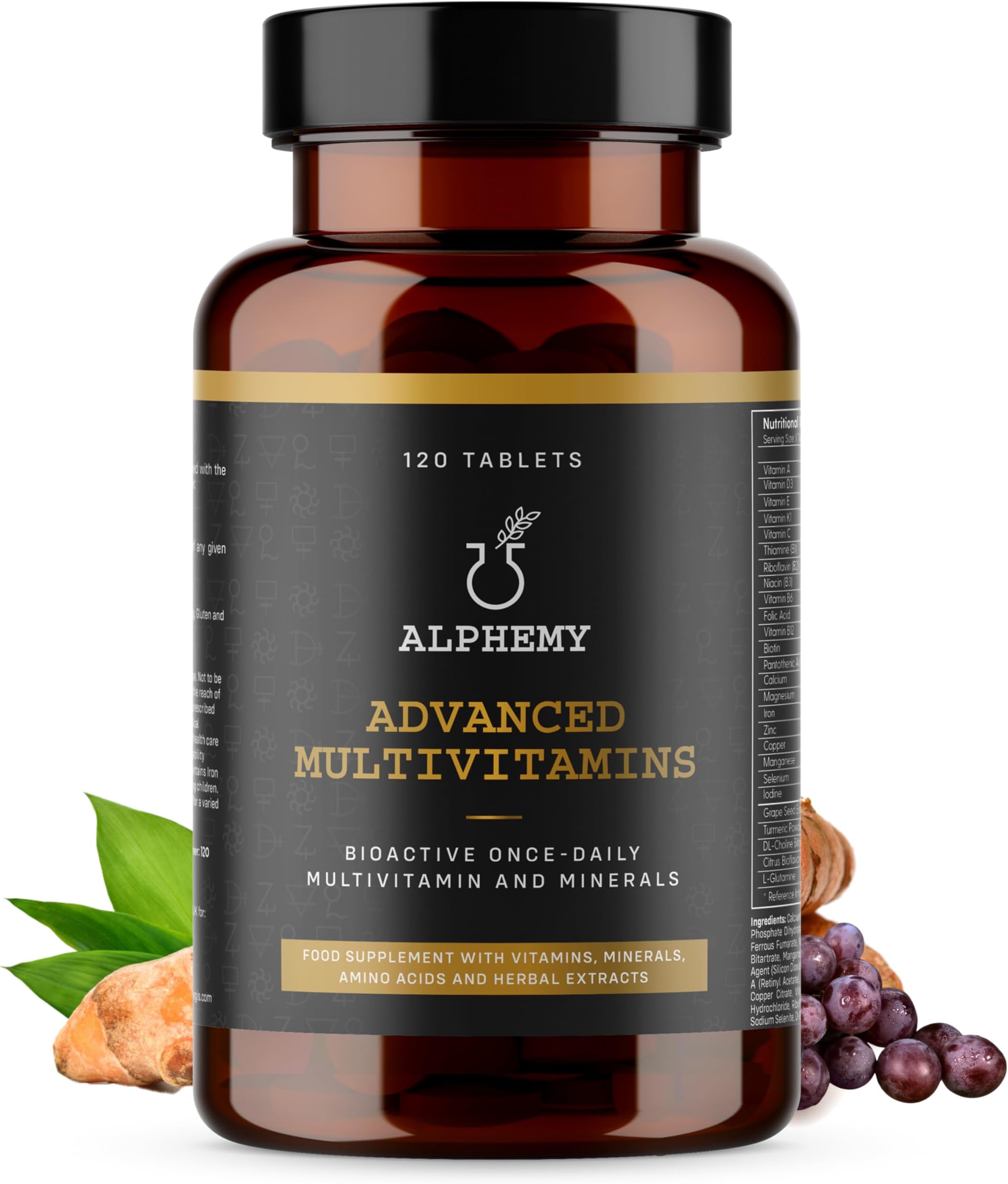 Advanced Multivitamin & Minerals | 120 Tablets / 4 Month Supply | 26 A-Z High Strength Bioactive Vitamins, Minerals, Antioxidants & Herbal Extracts. Daily Supplement for Men & Women. UK Made Alphemy