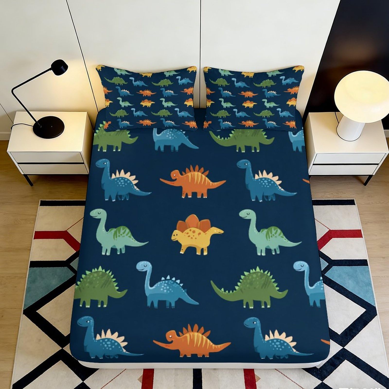 Dhbaneiok Style-10 3D Printed Dinosaur Pattern Fitted Sheet Microfiber Soft Blue Cartoon Mattress Cover For Bedroom Dorm Protective Decor 90X200x25cm