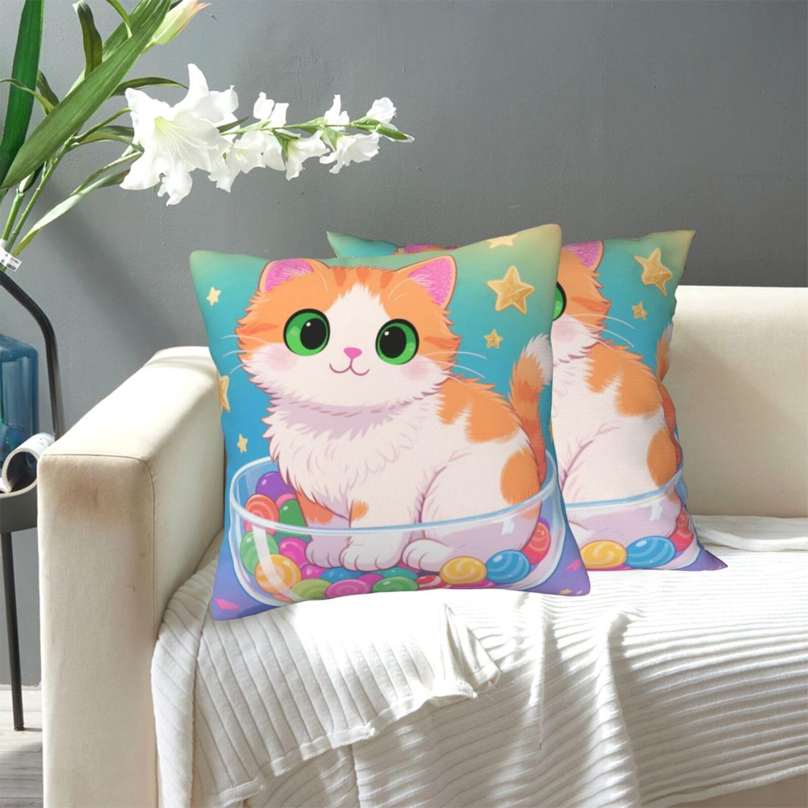 FekiLoot Decorative Throw Pillow Covers Modern Farmhouse Pillowcase Double Sided Cozy Cushion Cover for Sofa Couch Bed 18"X18" Lovely Kitten