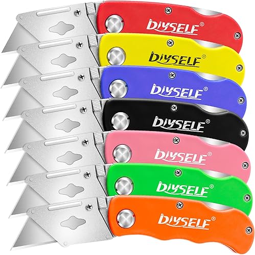 Miniatura 7 de DYISELF - 1 cuchillo de corte de caja, diseño de bloqueo trasero, cuchillo de afeitar plegable con clip para cinturón, cuchillo afilado con 10