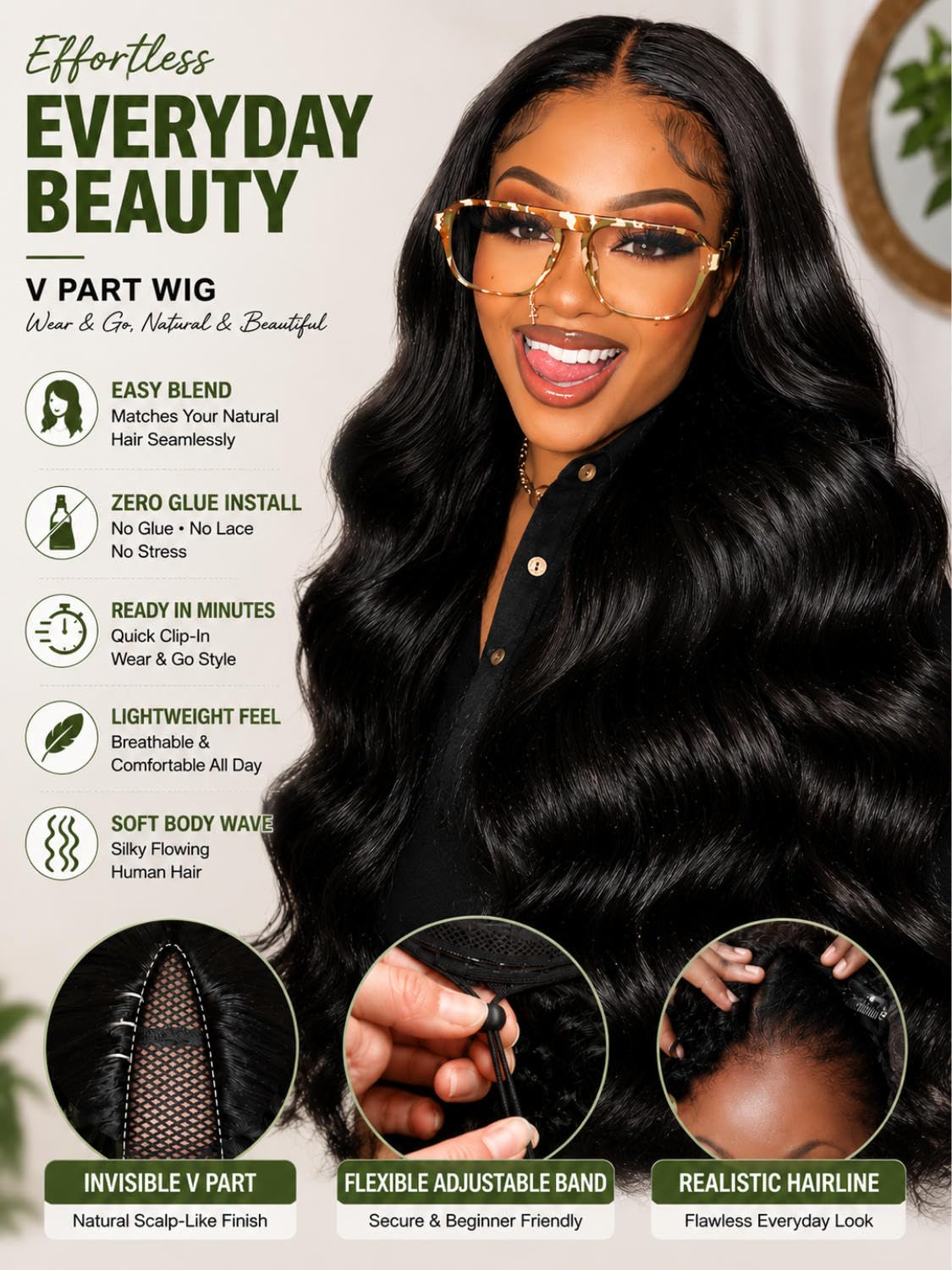 Human Hair V Part Half Wig Body Wave Glueless Beginner Friendly 16 Inch Amazon.com : Mylene Hair V Part Wig Human Hair Body Wave  main image 4