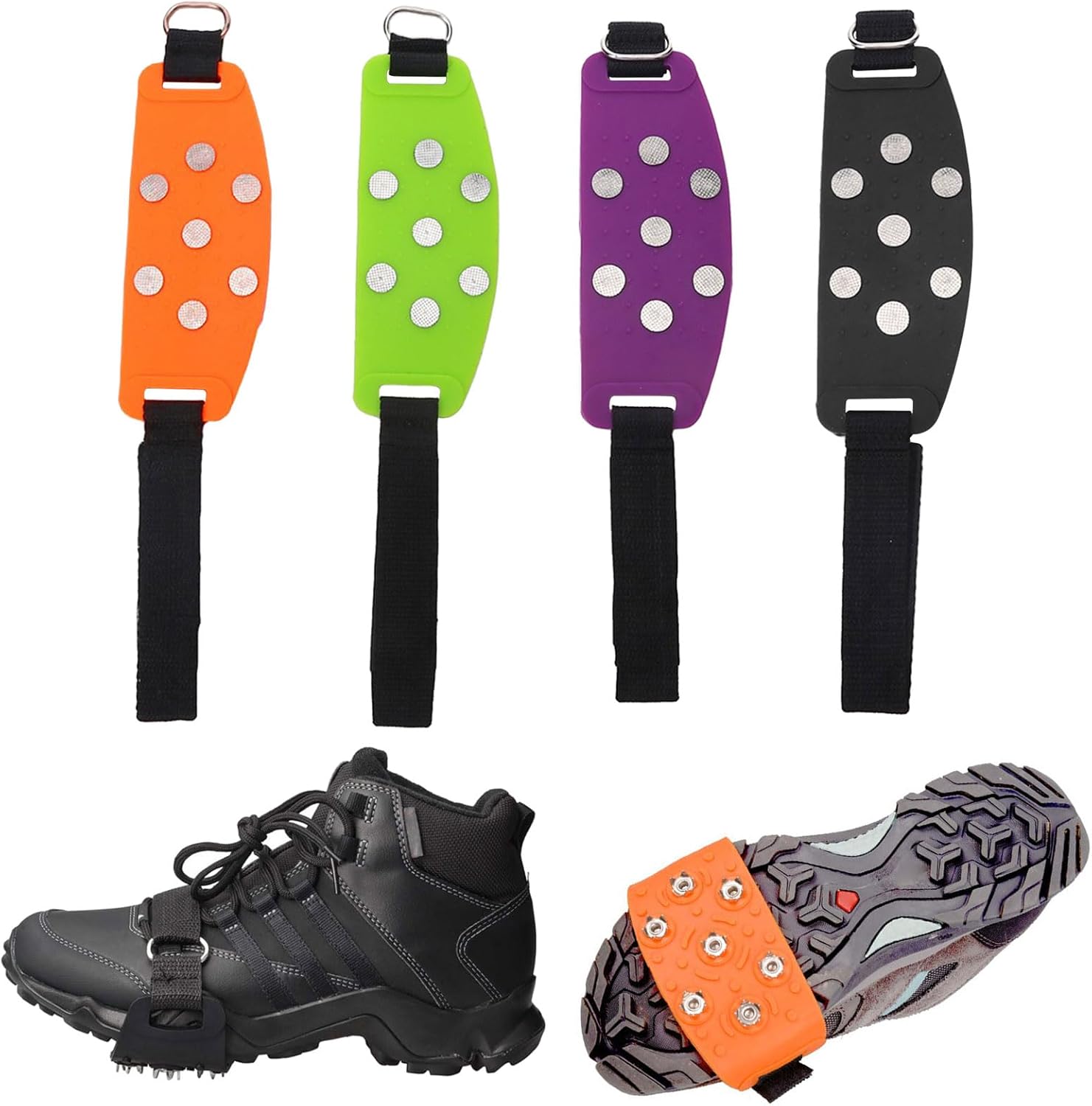 Camper Accessories, Ice Grip Antislip Shoe Boot Ice Traction Slip on Snow Ice Spikes Crampons Cleats Footwear Traction Adjustable for Skiing