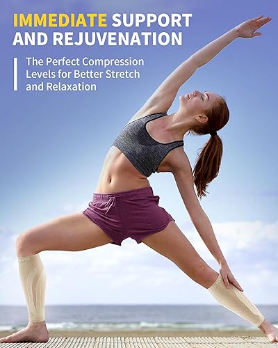 Vista 10 de CAMBIVO 3 pares de mangas de compresión de pantorrilla para hombres y mujeres, calcetines de compresión sin pies para espinillas, alivio del dolor