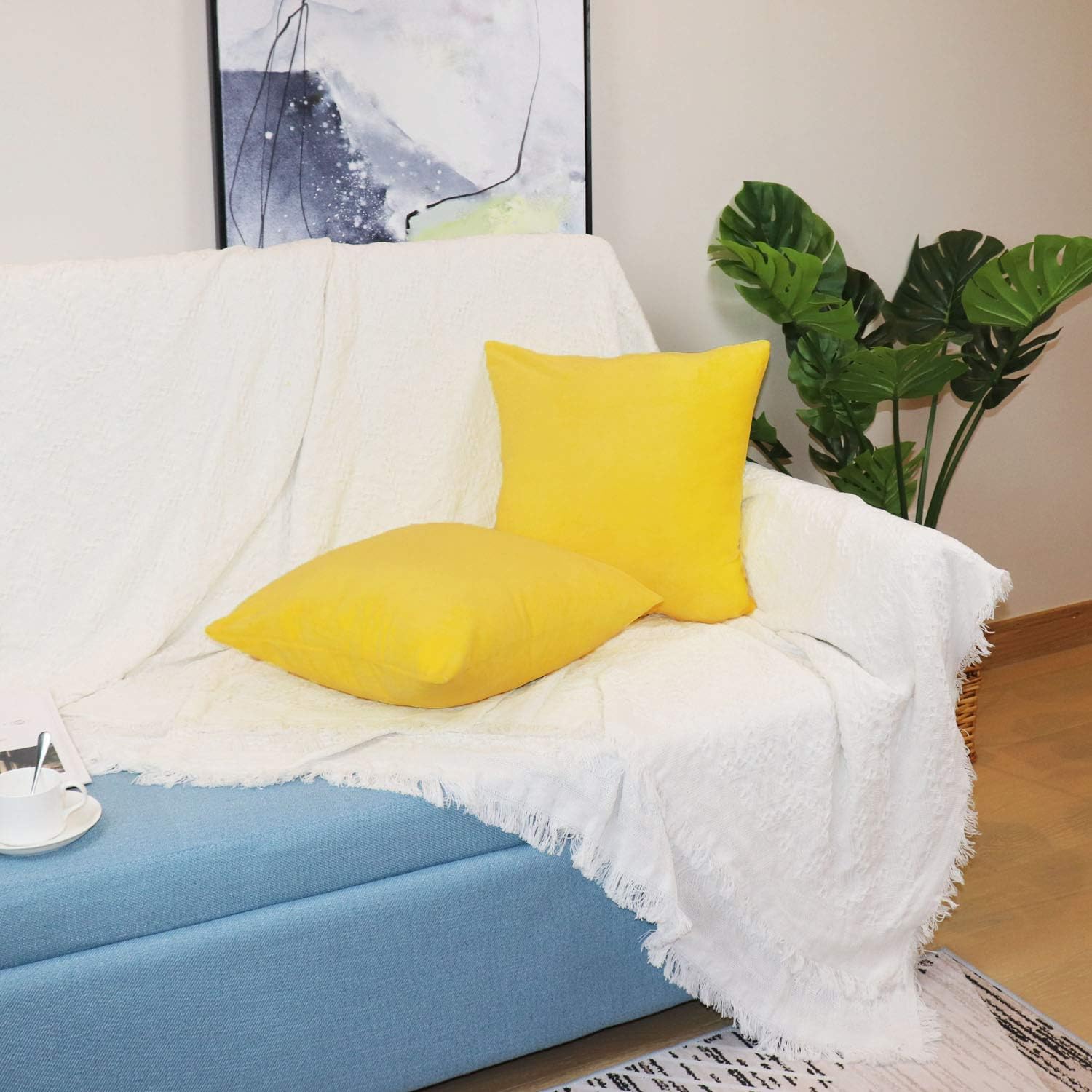 sykting Decorative Pillow Covers Solid Super Soft Short Plush Fuzzy Throw Pillow Covers for Bed Couch Chair Pack of 2 Square 18x18 inch Yellow