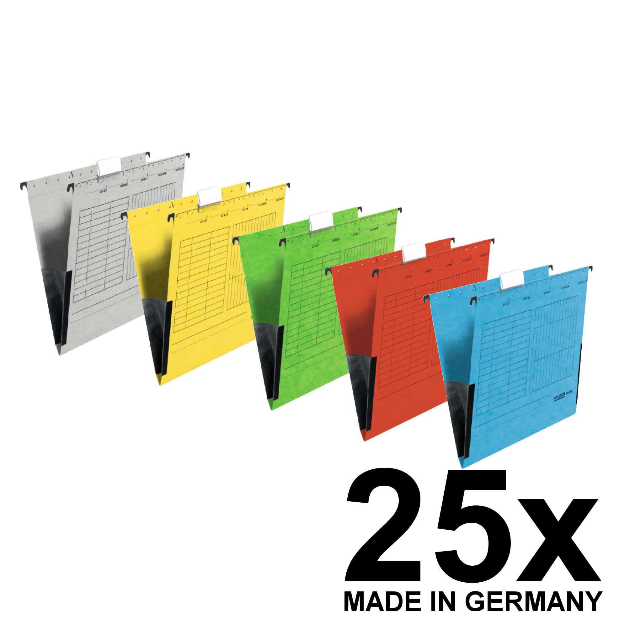 Original Falken 25er Pack Hängetasche UniReg. Made in Germany. Aus Recycling-Karton für DIN A4 mit Leinenfröschen farbig sortiert Blauer Engel ideal für die lose Blatt-Ablage im Büro und der Behörde