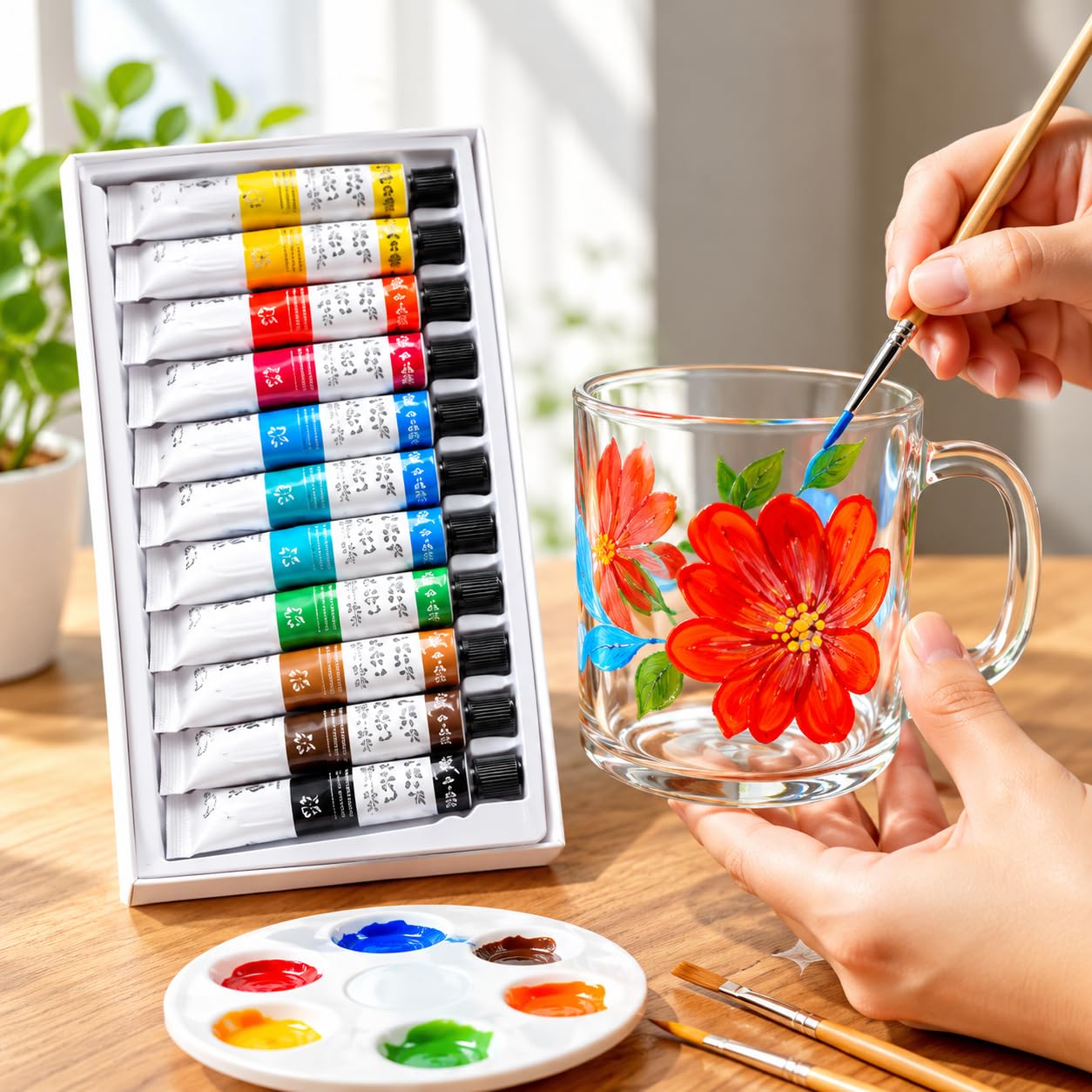 Multicolored Glass Paint Starter Set - 12 Colors -1