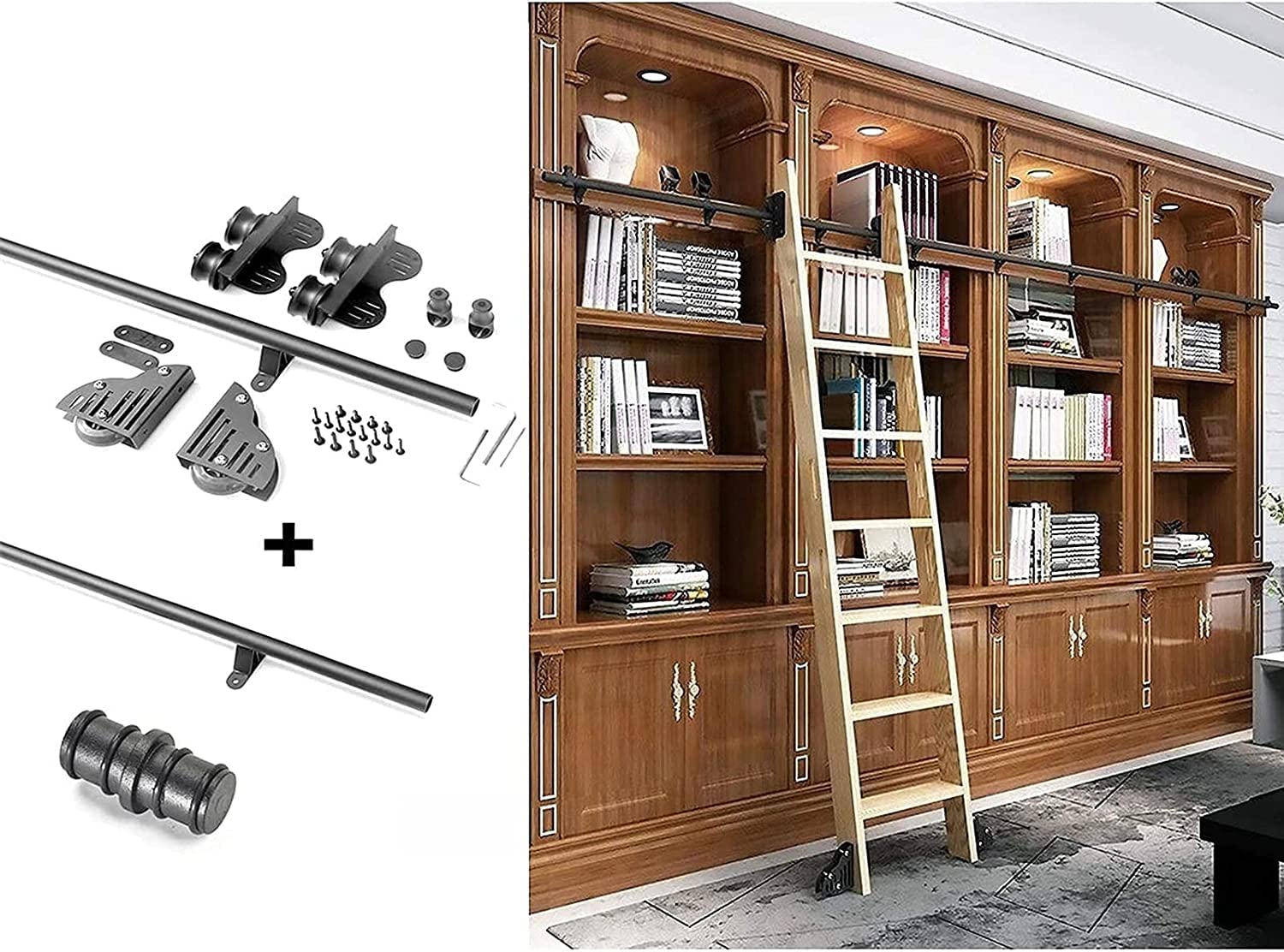 Rail d'échelle mobile pour la maison et bibliothèque kit de matériel noir rustique