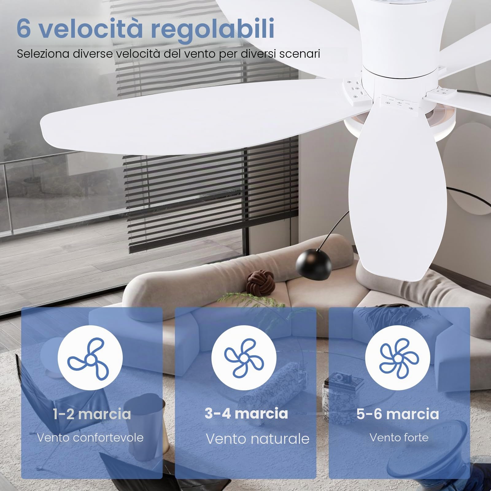 Ventilatori a soffitto con luci-106CM Ventilatore a soffitto a basso profilo con luce e controllo remoto/APP,DC reversibile, LED dimmabili Ventilatori a soffitto moderni per camera da letto(Bianco)
