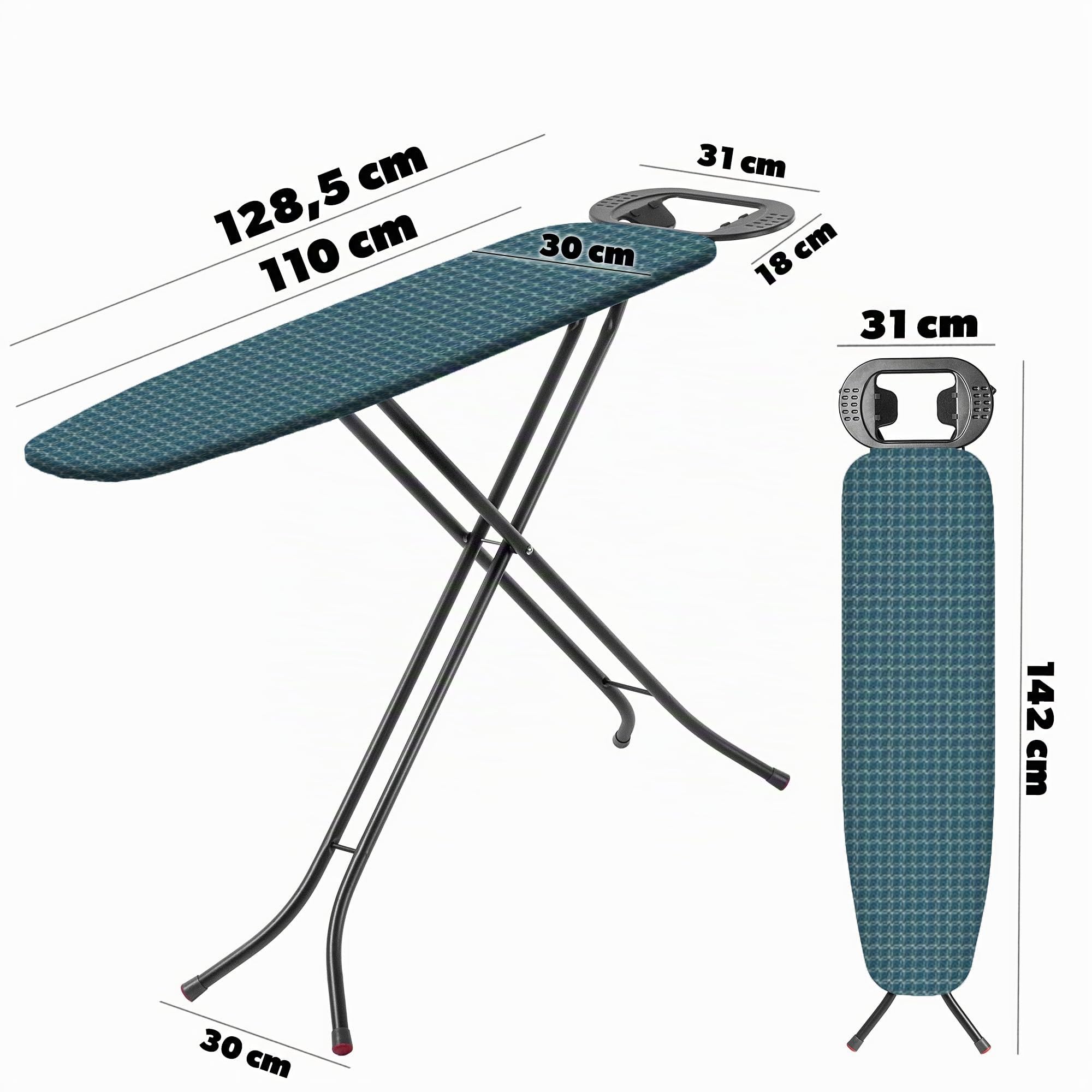 KADAX Tabla de Planchar con Pies Antideslizantes, Resistente al Vapor con Bandeja y Altura Ajustable (Azul)