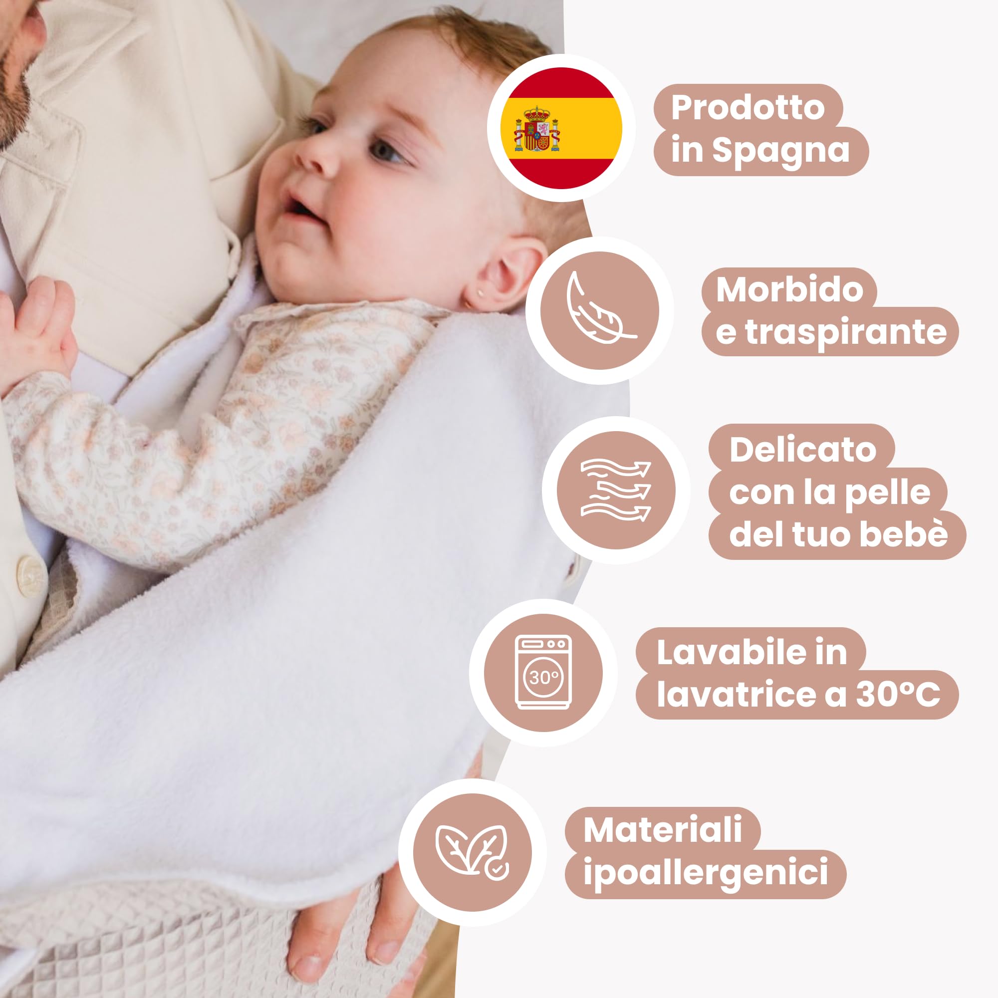 MIMUSELINA Copertina Neonato Invernale in Cotone | Coperta Invernale Neonato 70x90cm Calda e Morbida | Coperta Lettino e Culla Avvolgi Bambino | Ideale per Inverno e Mezze Stagioni | Waffle Taupe