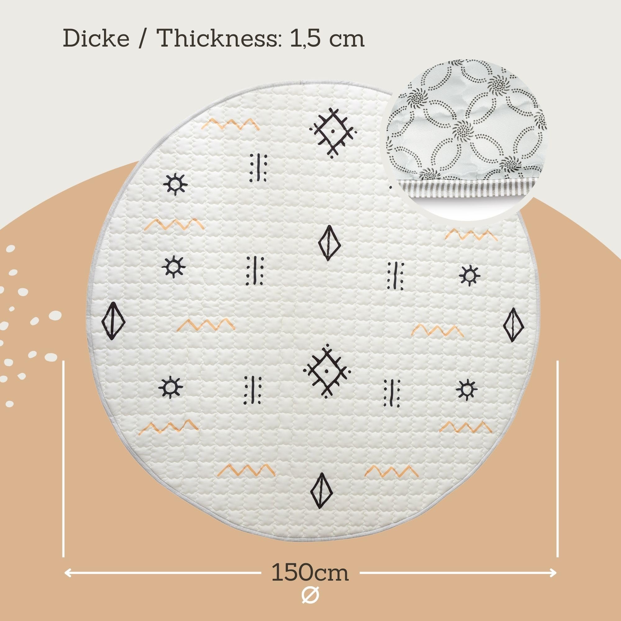 Hakuna Matte Grande Tappeto morbido bambini Imbottito 150 cm - Tappeto Giochi bambini Spesso 1.5 cm - Tappeto neonato con Supporto Antiscivolo per Gattonare, Giocare (Acapulco Beach)