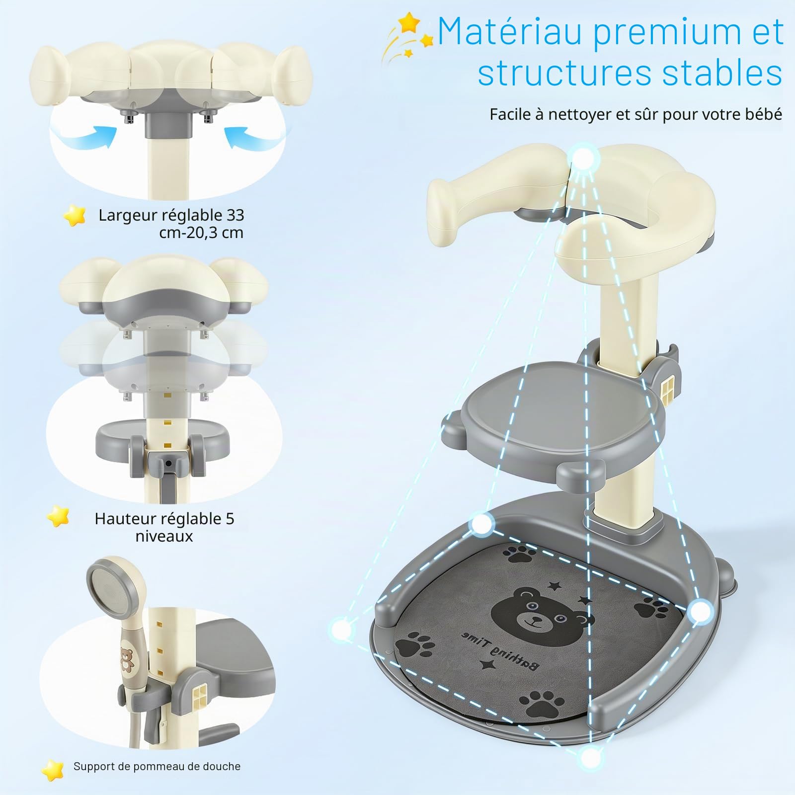 2 En 1 Baby Shower Stand Bath,Support Baignoire Bébé Antidérapante,Avec Support De Pomme De Douche,Réglable En Hauteur,Support De Douche Pour Les Tout-Petits De 8 À 36 Mois