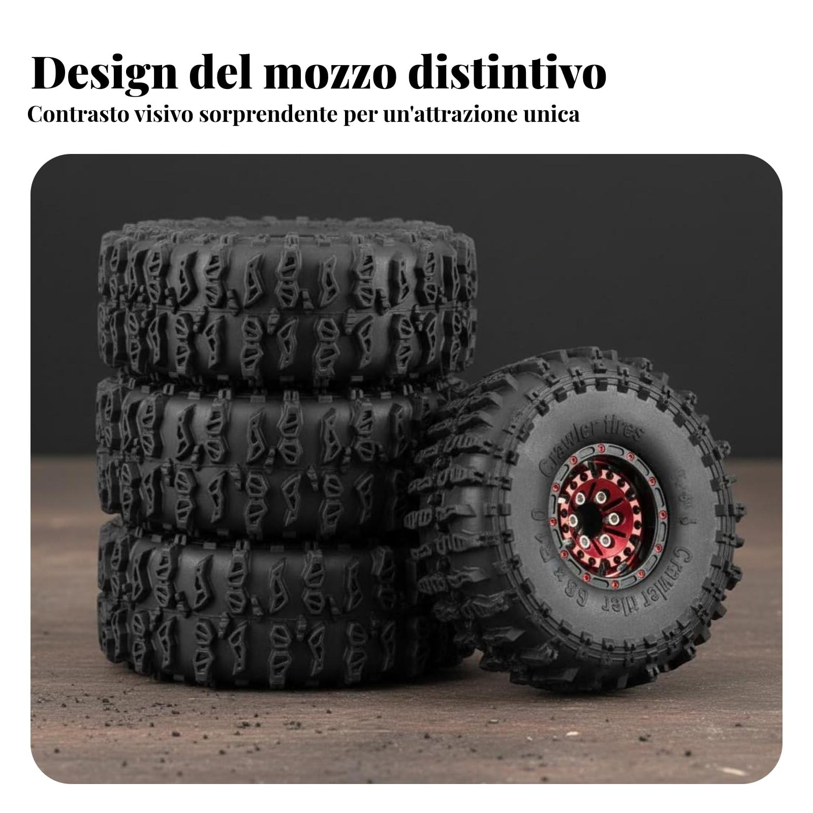 Mozzo Ruota in Lega Cerchi RC Ruote Crawler Pneumatici Tassellati Alluminio Bloccaggio Perline Trattenuta Gomma Controllo Migliorato Adatto per, Oro