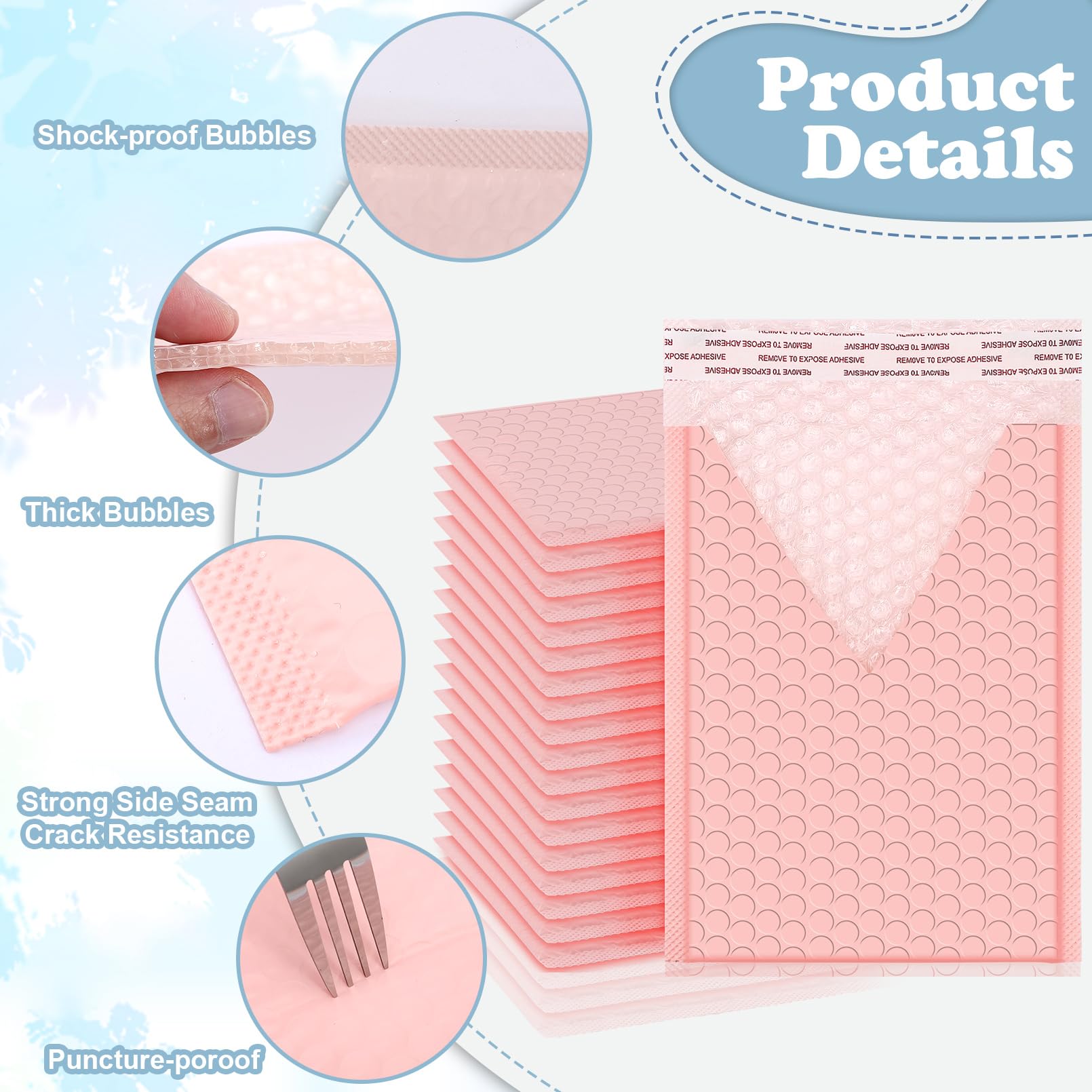 CACASO Pink Bubble Mailers - 50 Pack 6x10 Inch Self Seal Padded Envelopes For Shipping - View #8