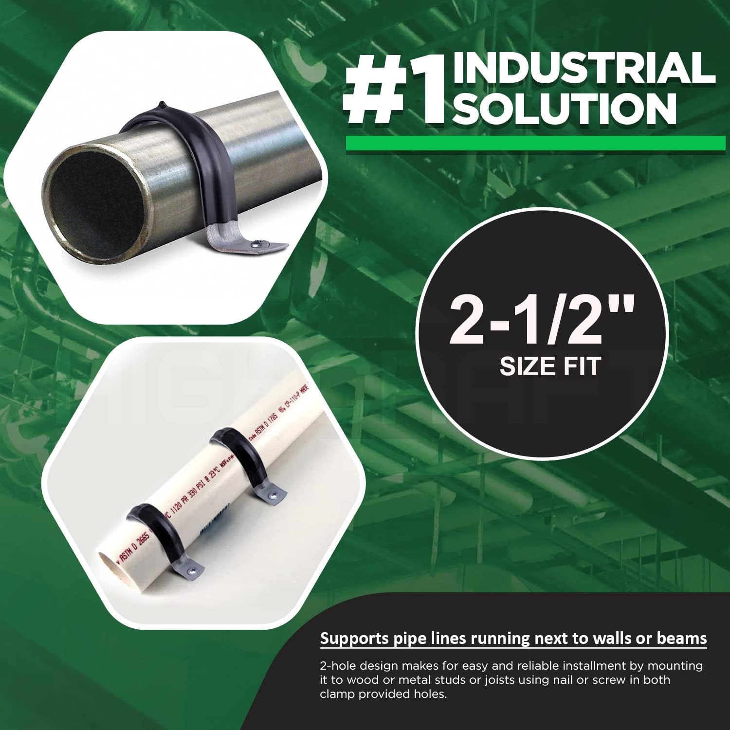 Highcraft QQT-Q212-25 Two-Hole Pipe Strap U Bracket, 2-1/2 Inch, Plastic Coated Galvanized Steel-25 Pack