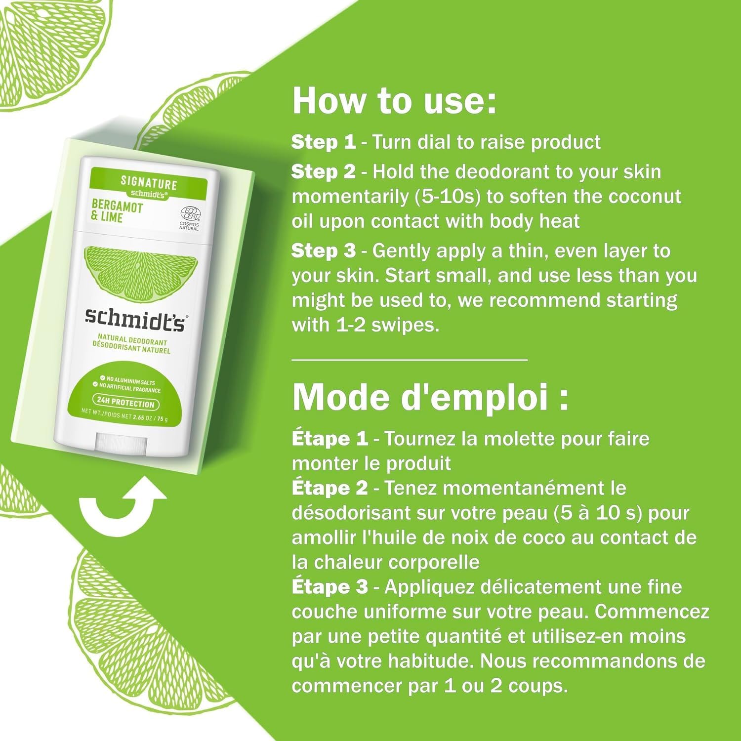 Schmidt's Aluminum Free Natural Deodorant For Women And Men, Bergamot & Lime With 24 Hour Odor Protection, Certified Cruelty Free, Vegan Deodorant, 2.65oz 2 Pack