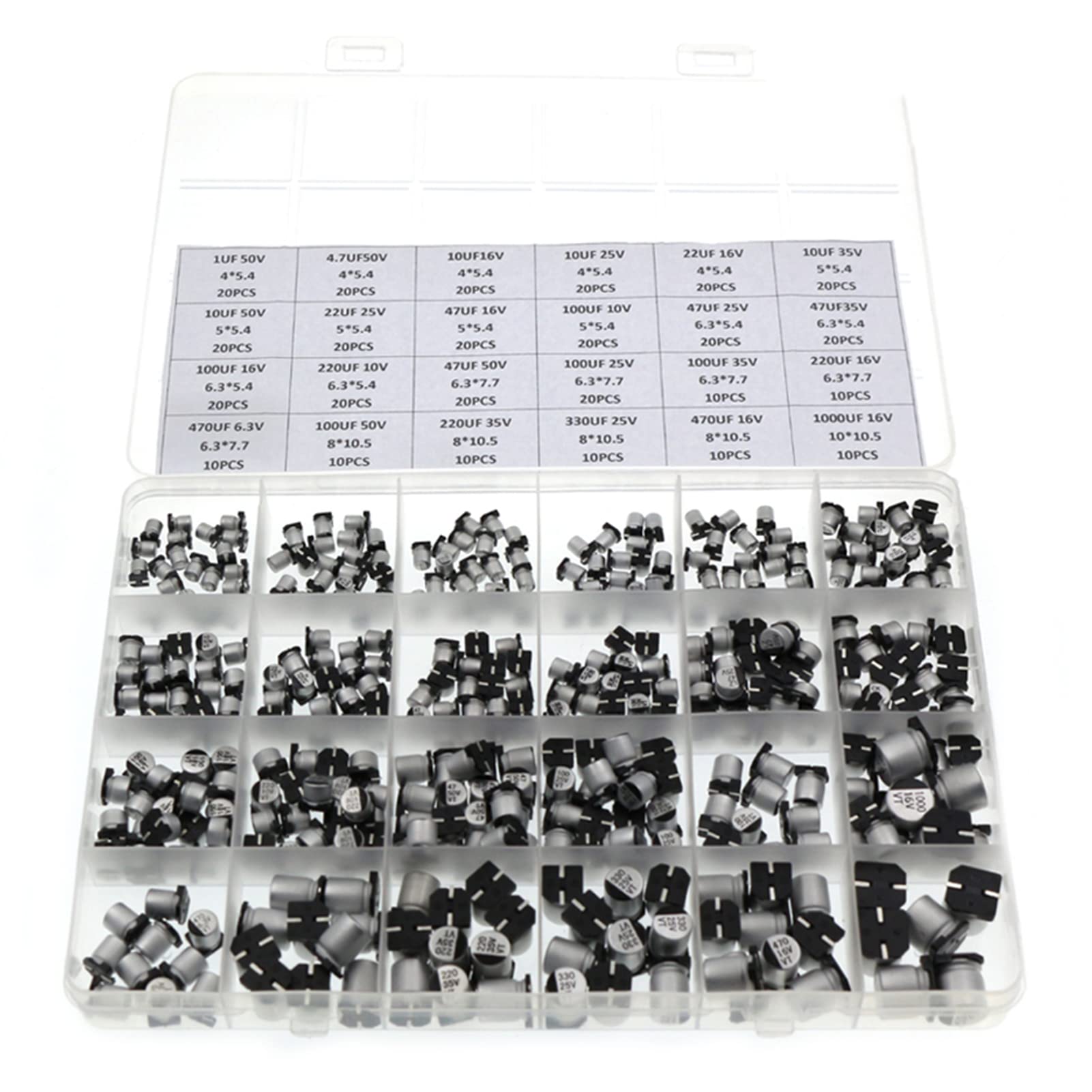 utospo Capacitor,400pcs 24value Electrolytic Capacitor Assortment Kit 1uF-1000uF 6.3V-50V Aluminum Assorted Capacitors with Storage Box