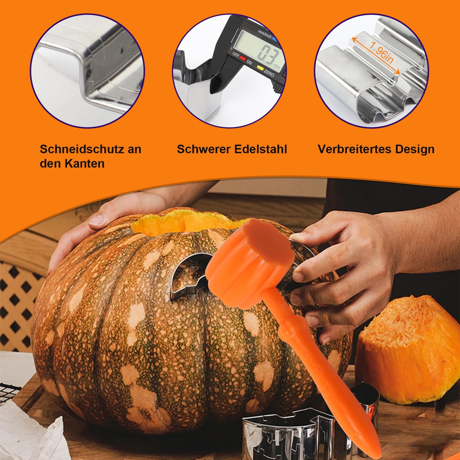 Kit Sculpture Citrouille Halloween 24 Pièces - Emporte-pièces Inox, Marteau, Outils DIY - 8