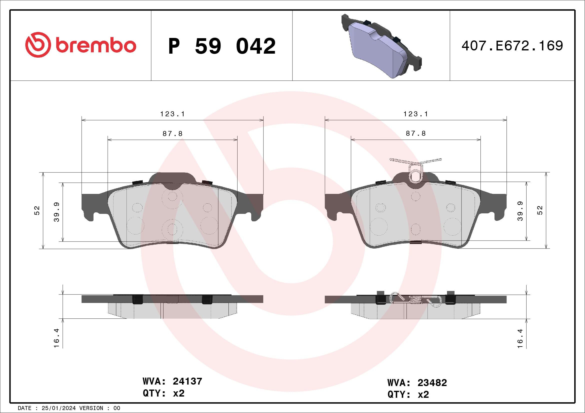Brembo P59042 Pastiglia Freno Disco Posteriore