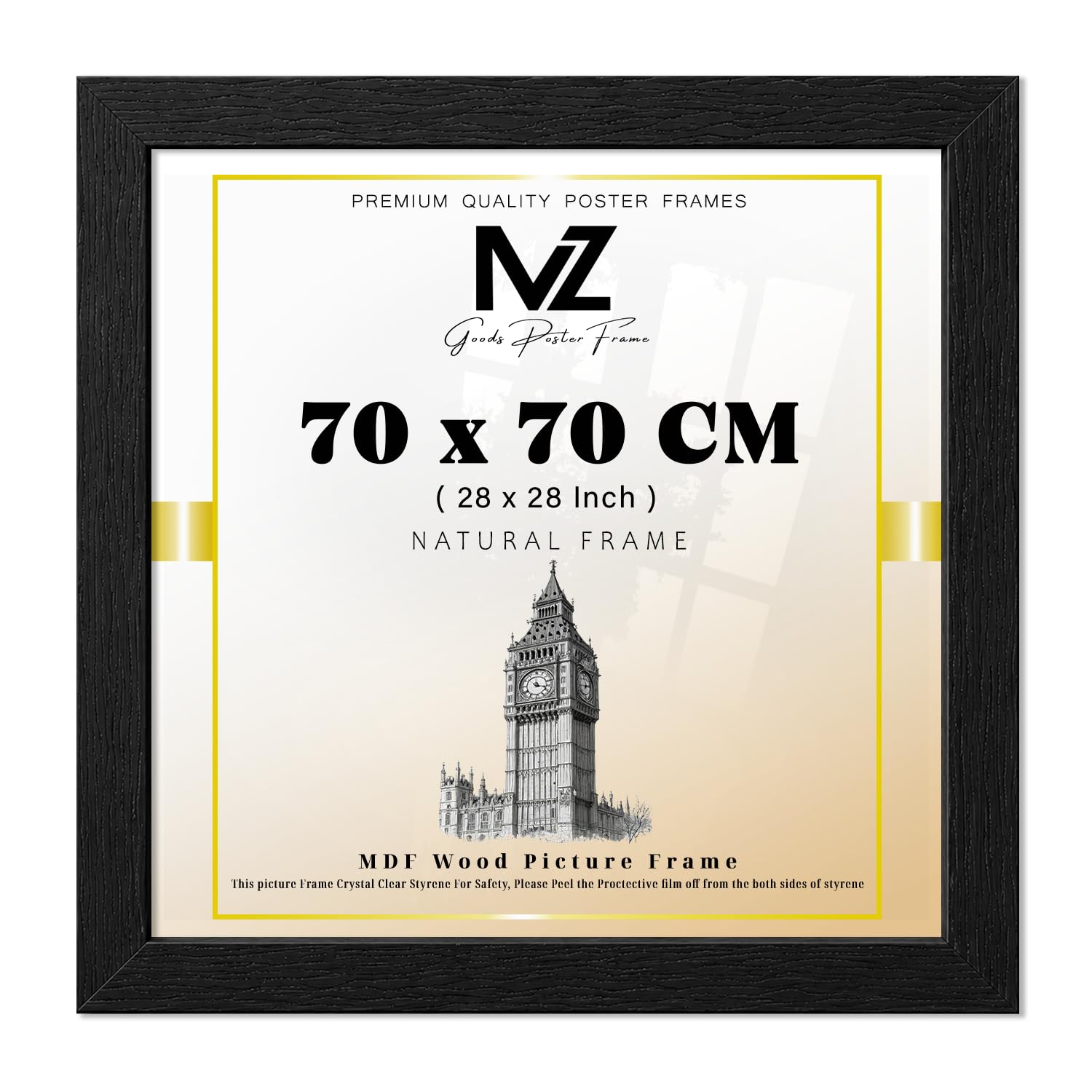 MZ GOODS | Square (70 x 70 CM) Eton Wood Black Frame – 28 x 28 Frame | Special Occasions 70 x 70 cm [ Black ] — image 1