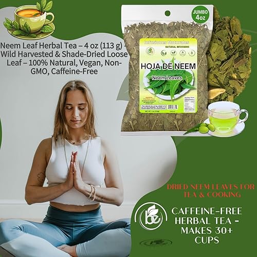 Miniatura 7 de Té de hierbas de hojas de neem (Hoja)  4 oz (113 g)  Hoja suelta cosechada silvestre y secada a la sombra  100% natural, vegano, sin OMG, sin