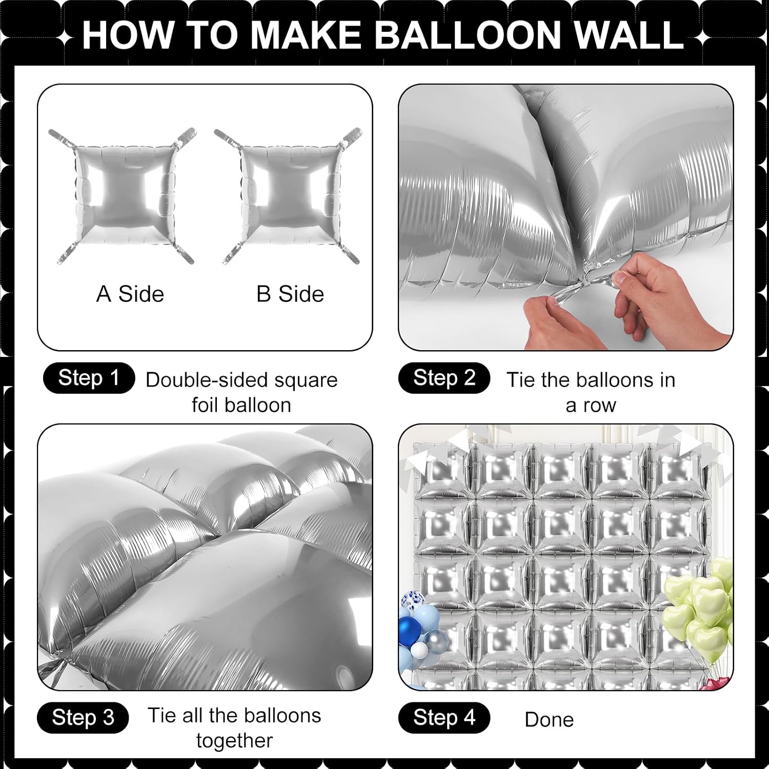 Silver Square Foil Balloons 75Pcs Metallic Silver Balloons Wall Backdrop for New Year Graduation Birthday Bridal Shower Party Arch Backdrop Decorations image 3