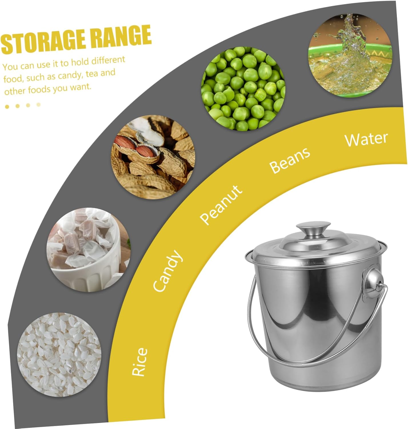 SOLUSTRE 304 Stainless Steel Water Bucket with Lid Large Capacity Liquid Storage Container for Rice Kitchen Use Multifunctional Dog Food Holder